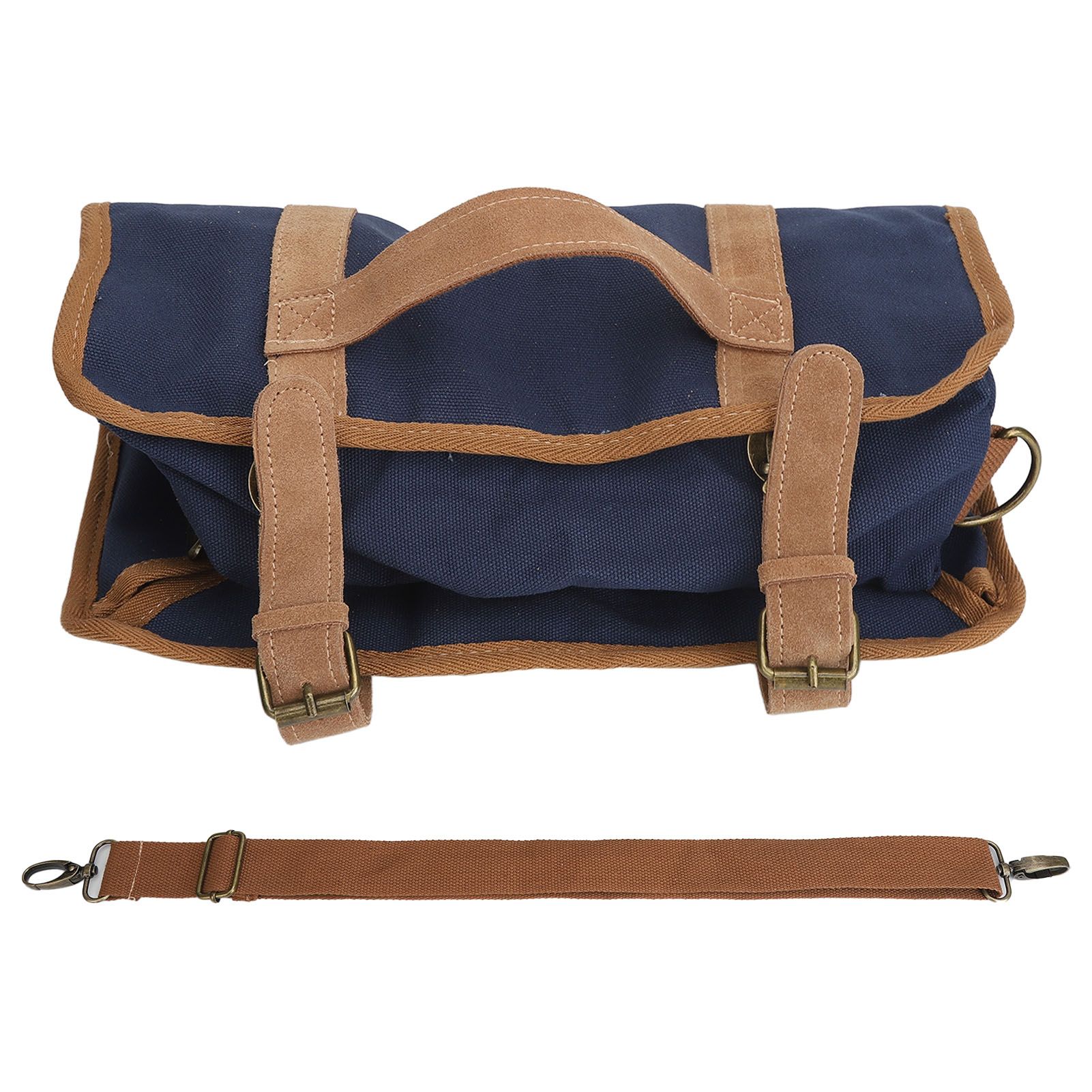 Bartender Tool Bag Bar Kit Bag Waterproof Canvas Multiple Compartments Portable Bartender Roll Up Bag with Shoulder Strap Blue - Image 1