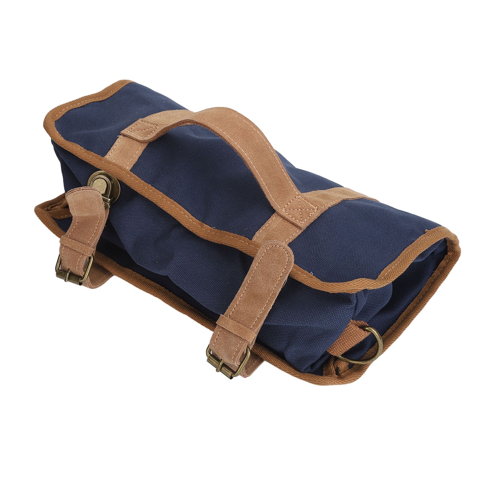 Bartender Tool Bag Bar Kit Bag Waterproof Canvas Multiple Compartments Portable Bartender Roll Up Bag with Shoulder Strap Blue - Image 4