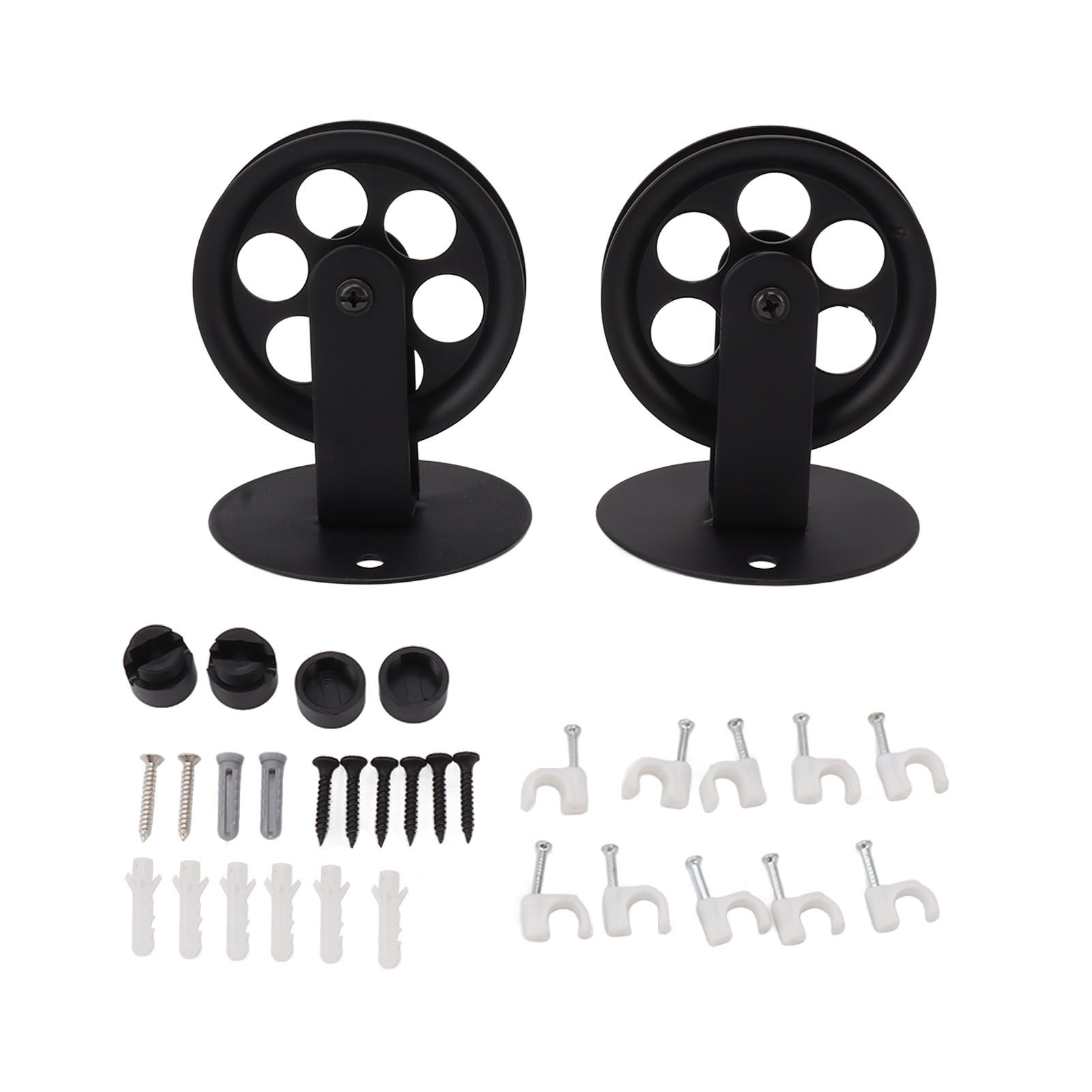 2pcs Industrial Pulley Wheels for Plug in Barn Pendant Light Vintage Wall Ceiling Mount Lifting Towing Pulleys Black - Image 1