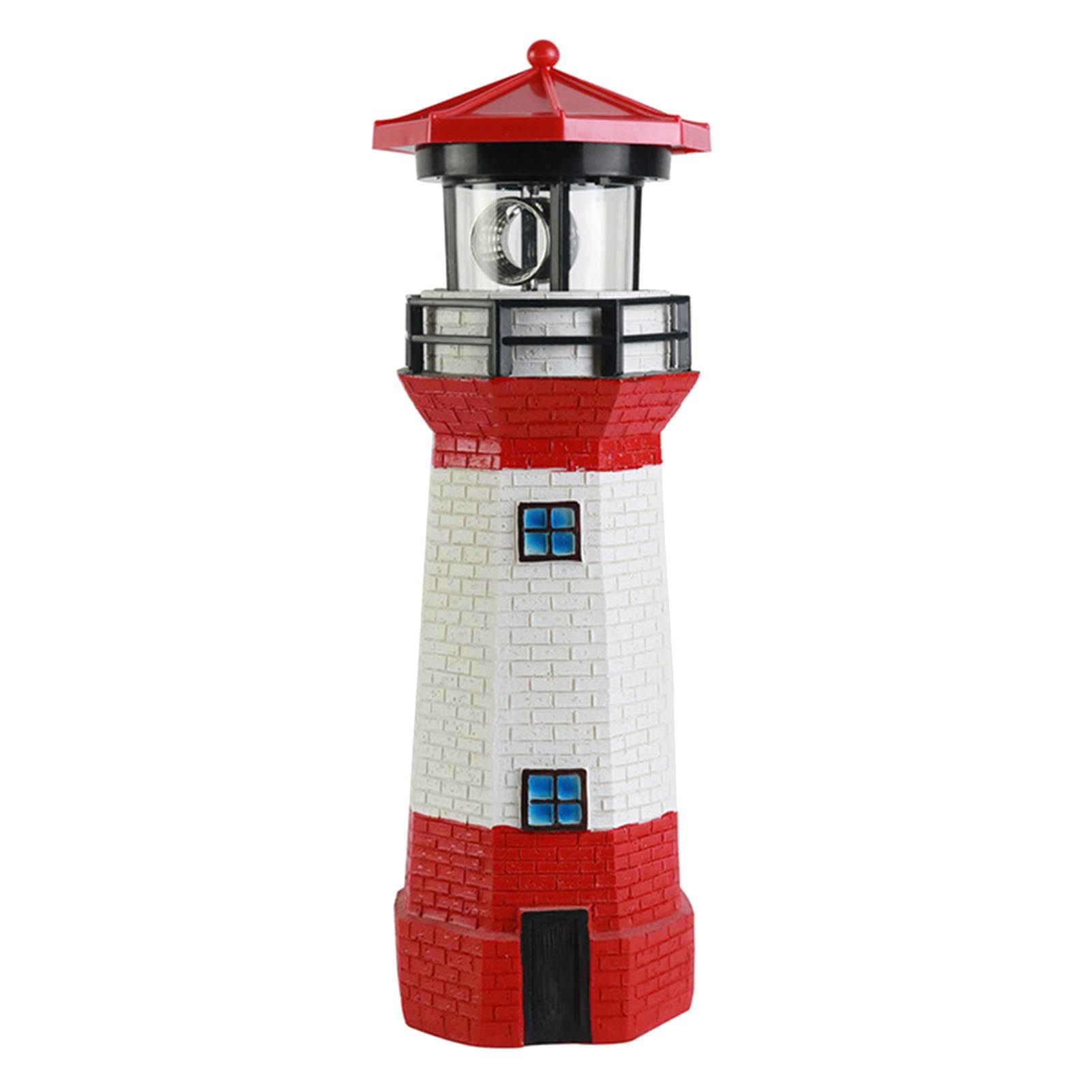 Solar Powered Lighthouse Environmentally Friendly Energy Saving Solar Lighthouse with Rotating Beacon for Garden Decor Red - Image 1