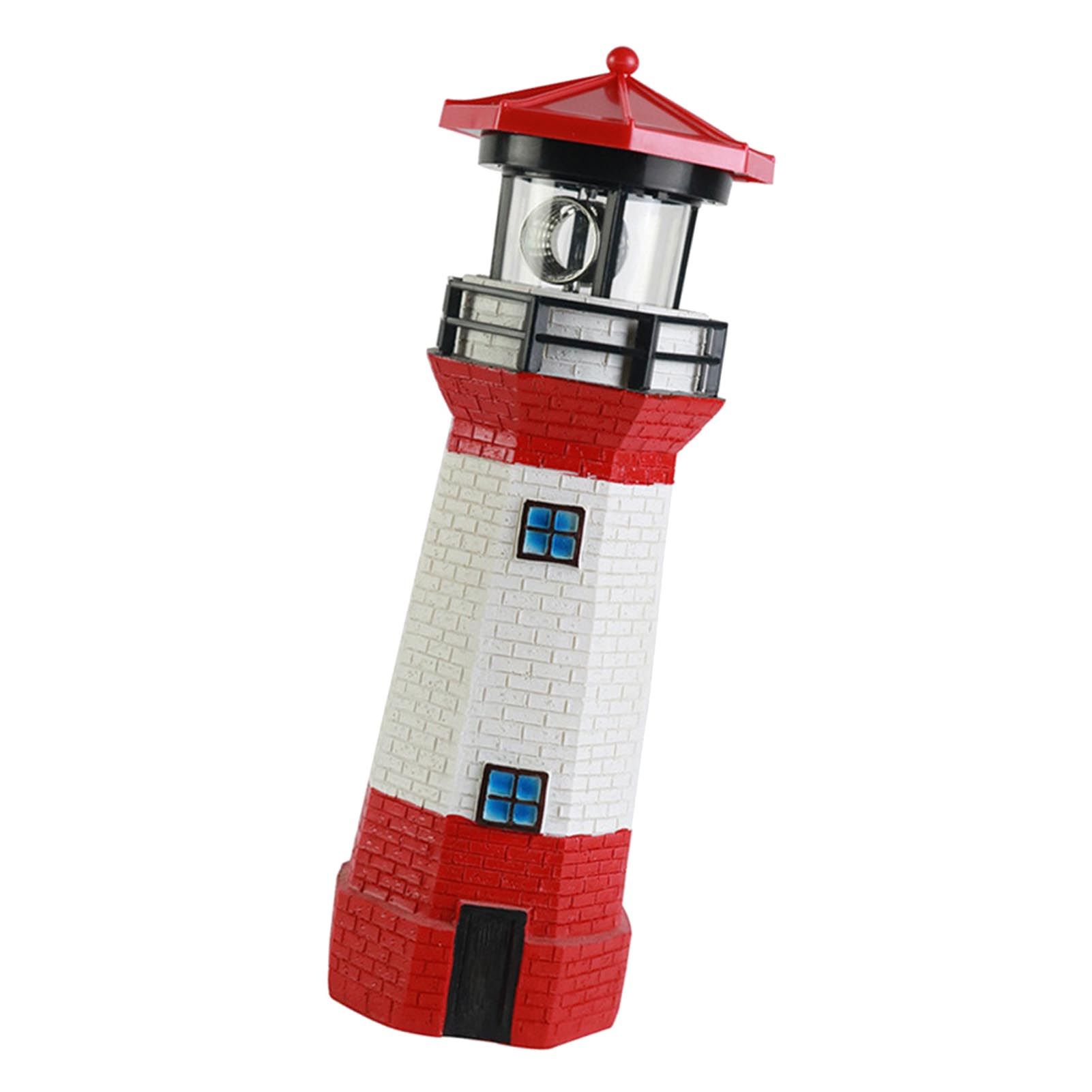 Solar Powered Lighthouse Environmentally Friendly Energy Saving Solar Lighthouse with Rotating Beacon for Garden Decor Red - Image 2