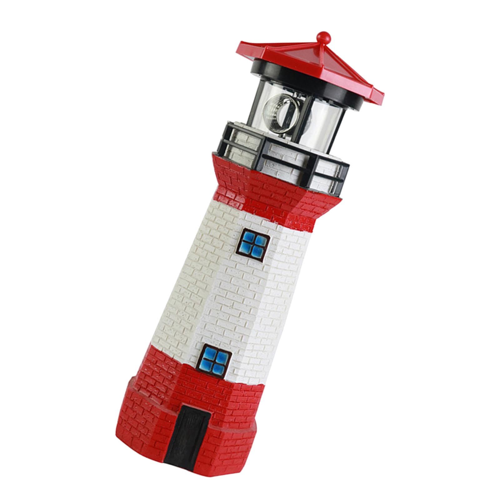 Solar Powered Lighthouse Environmentally Friendly Energy Saving Solar Lighthouse with Rotating Beacon for Garden Decor Red - Image 3