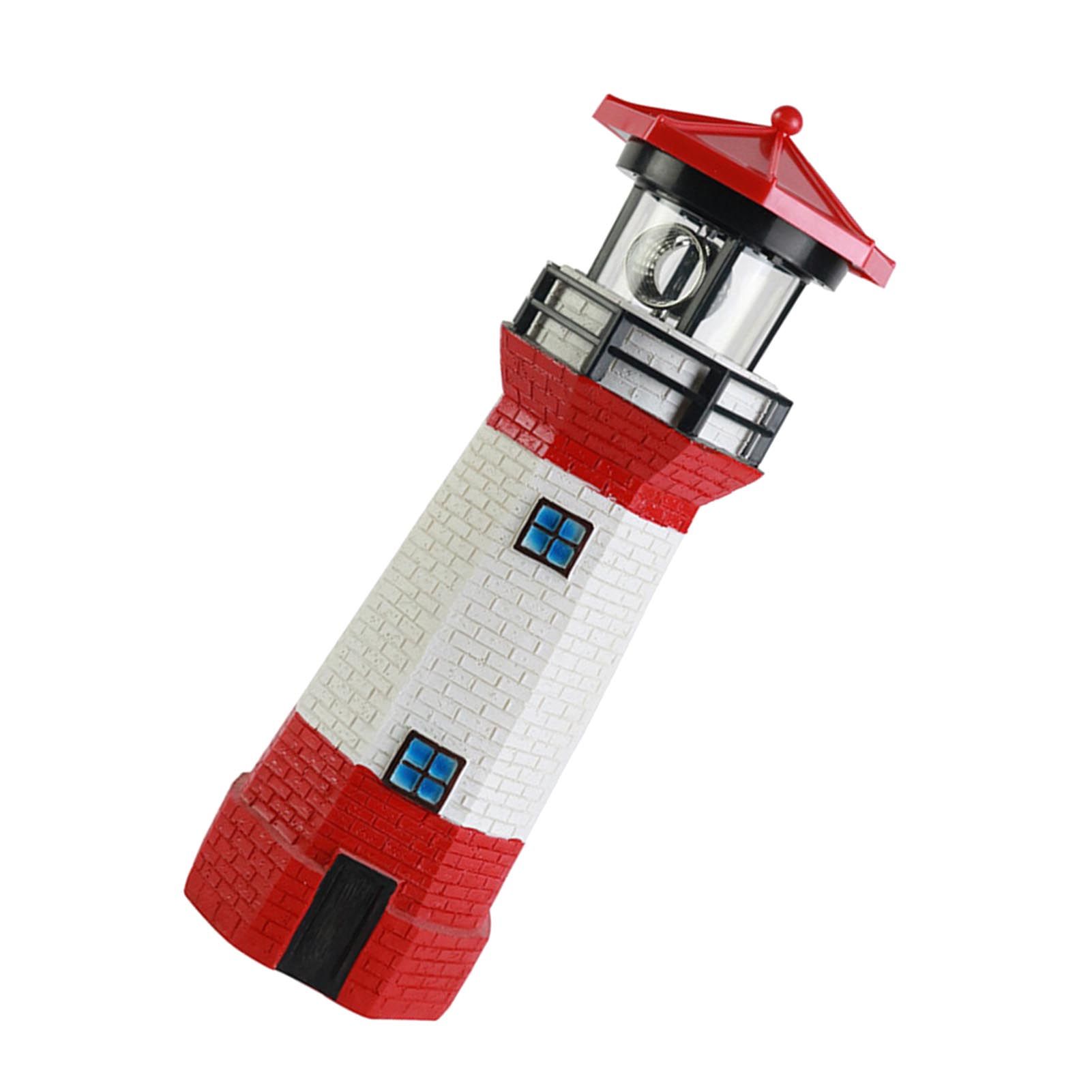 Solar Powered Lighthouse Environmentally Friendly Energy Saving Solar Lighthouse with Rotating Beacon for Garden Decor Red - Image 4