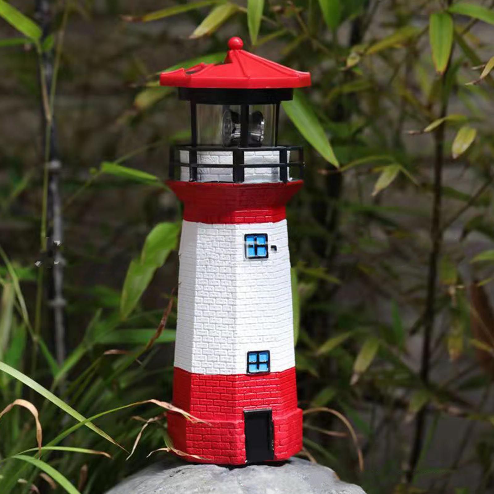 Solar Powered Lighthouse Environmentally Friendly Energy Saving Solar Lighthouse with Rotating Beacon for Garden Decor Red - Image 5