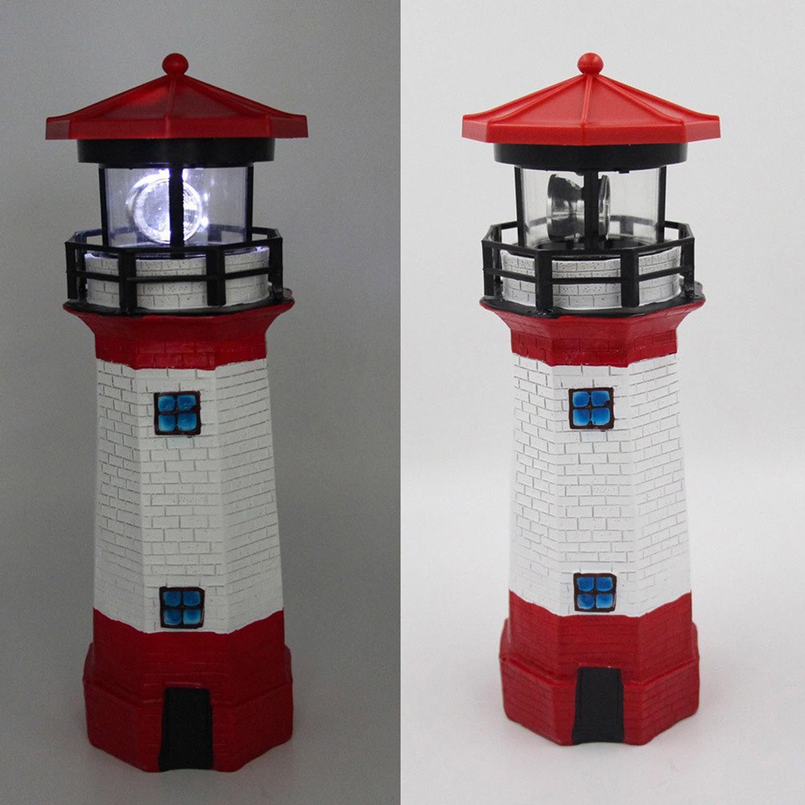 Solar Powered Lighthouse Environmentally Friendly Energy Saving Solar Lighthouse with Rotating Beacon for Garden Decor Red - Image 6