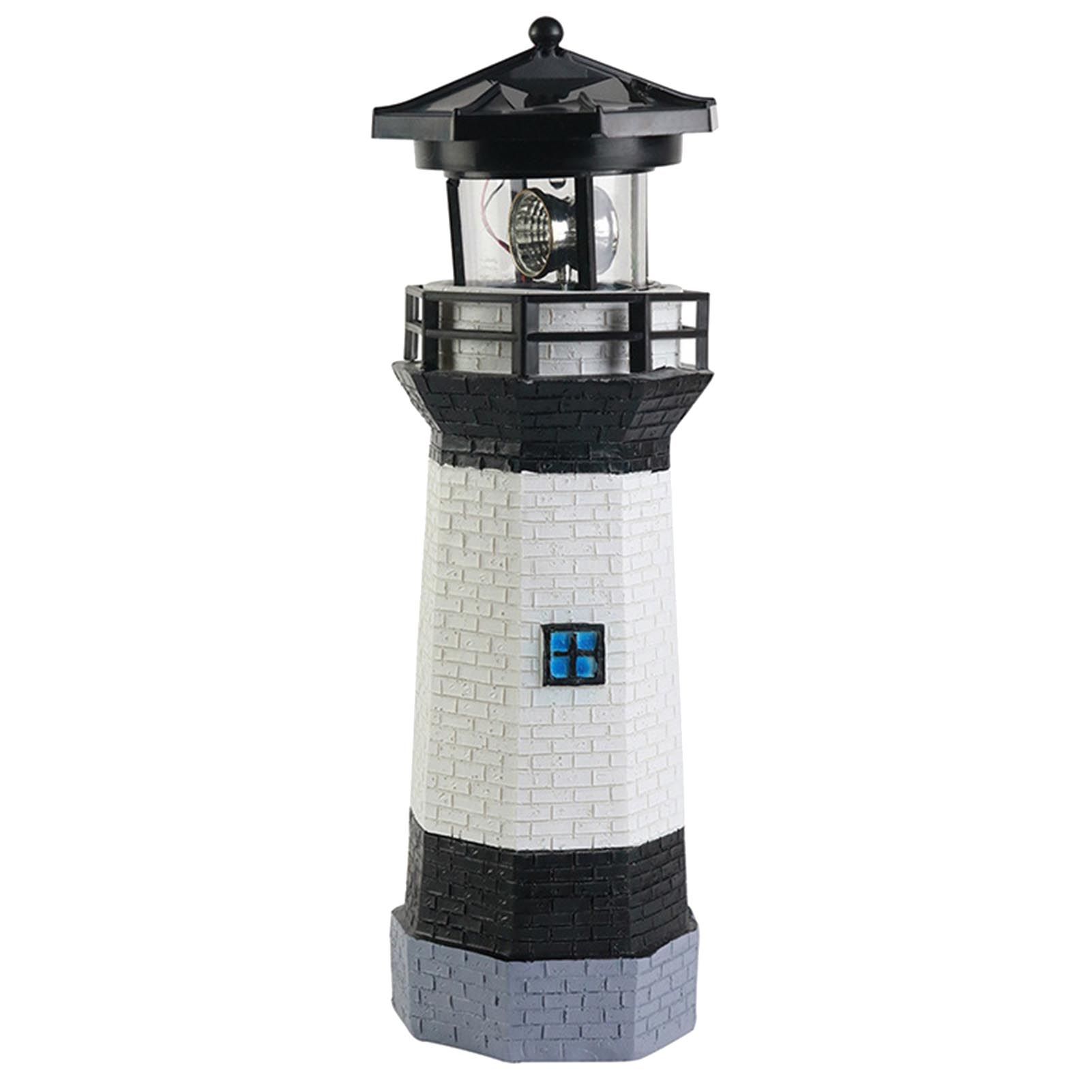 Solar Powered Lighthouse Environmentally Friendly Energy Saving Solar Lighthouse with Rotating Beacon for Garden Decor Black - Image 1
