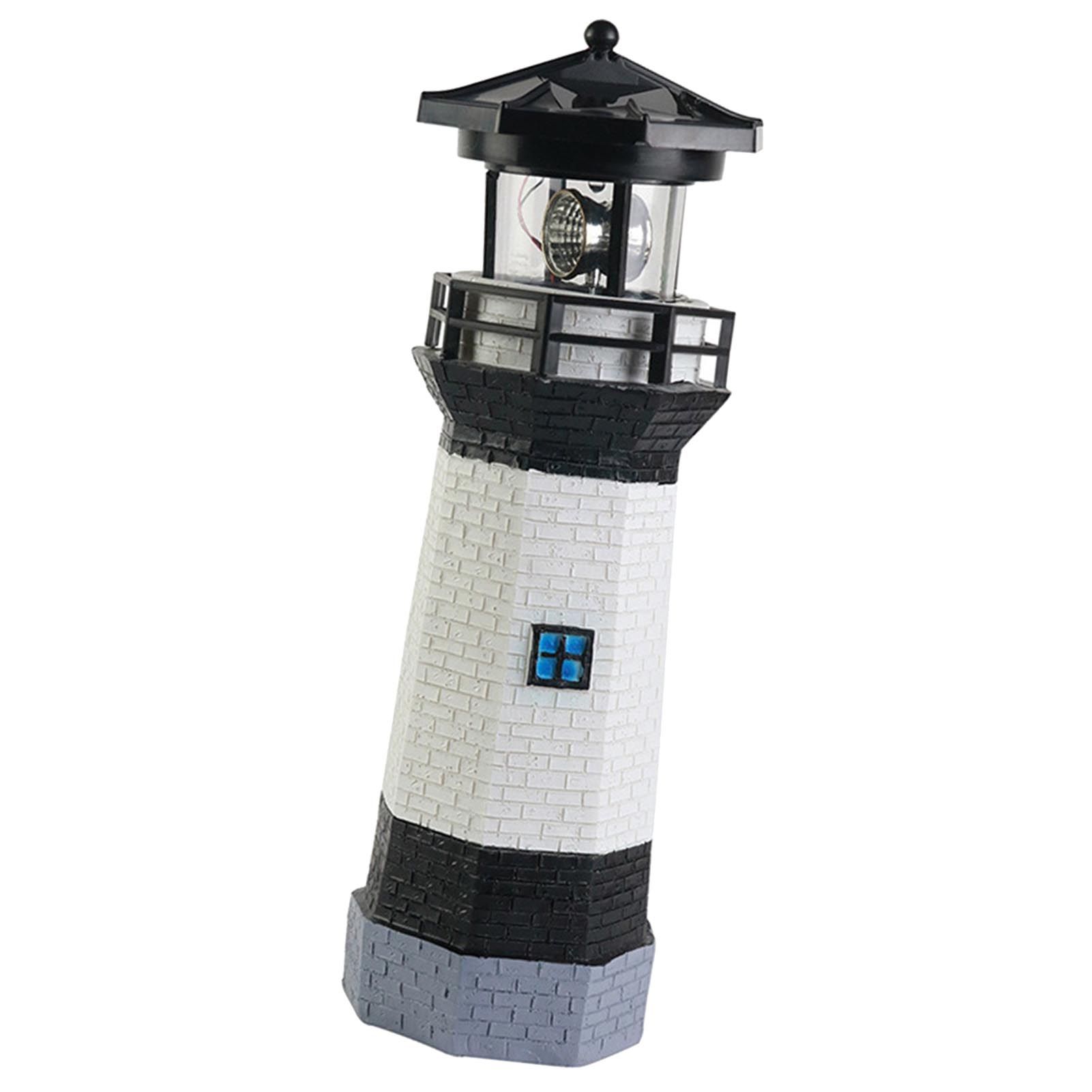 Solar Powered Lighthouse Environmentally Friendly Energy Saving Solar Lighthouse with Rotating Beacon for Garden Decor Black - Image 2