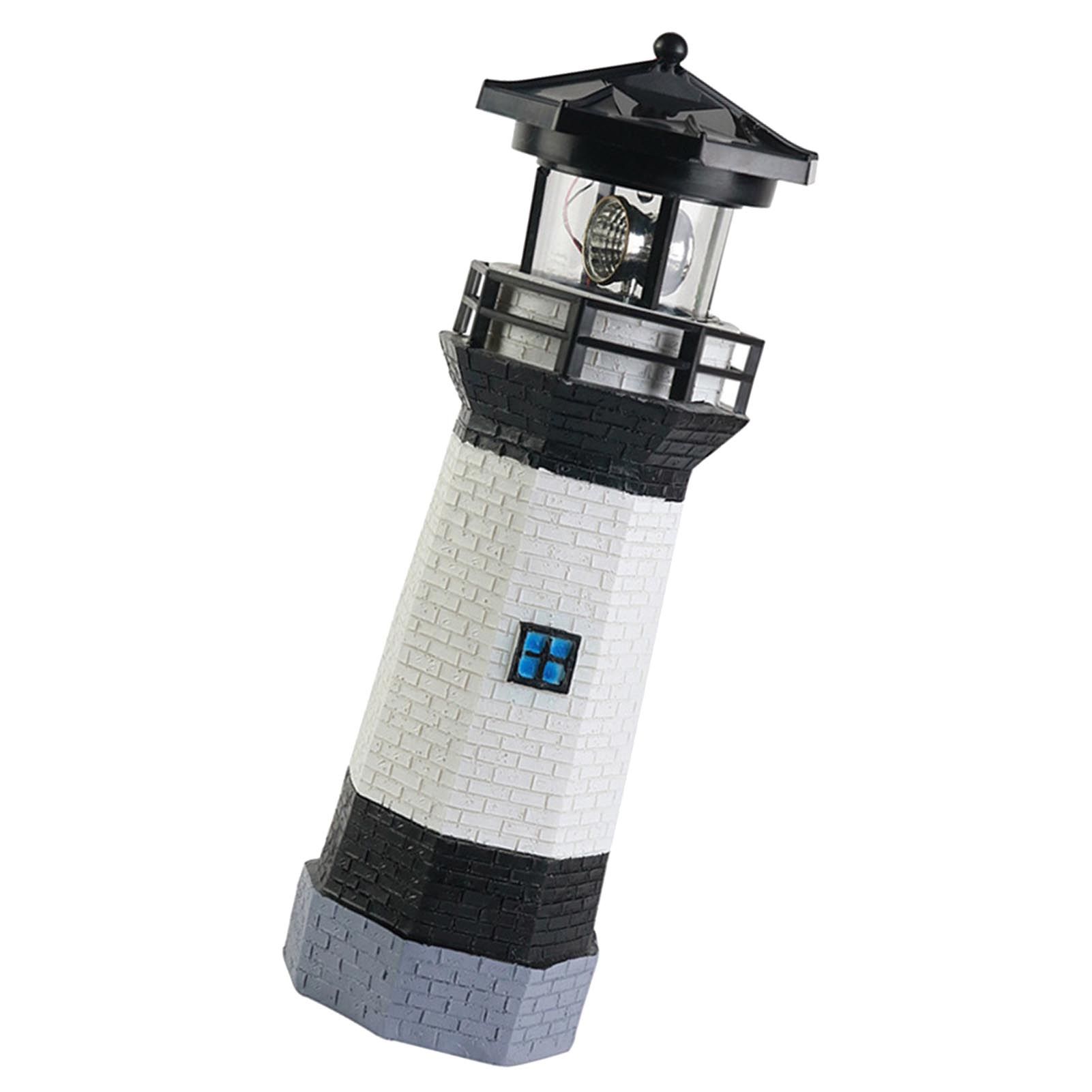 Solar Powered Lighthouse Environmentally Friendly Energy Saving Solar Lighthouse with Rotating Beacon for Garden Decor Black - Image 3