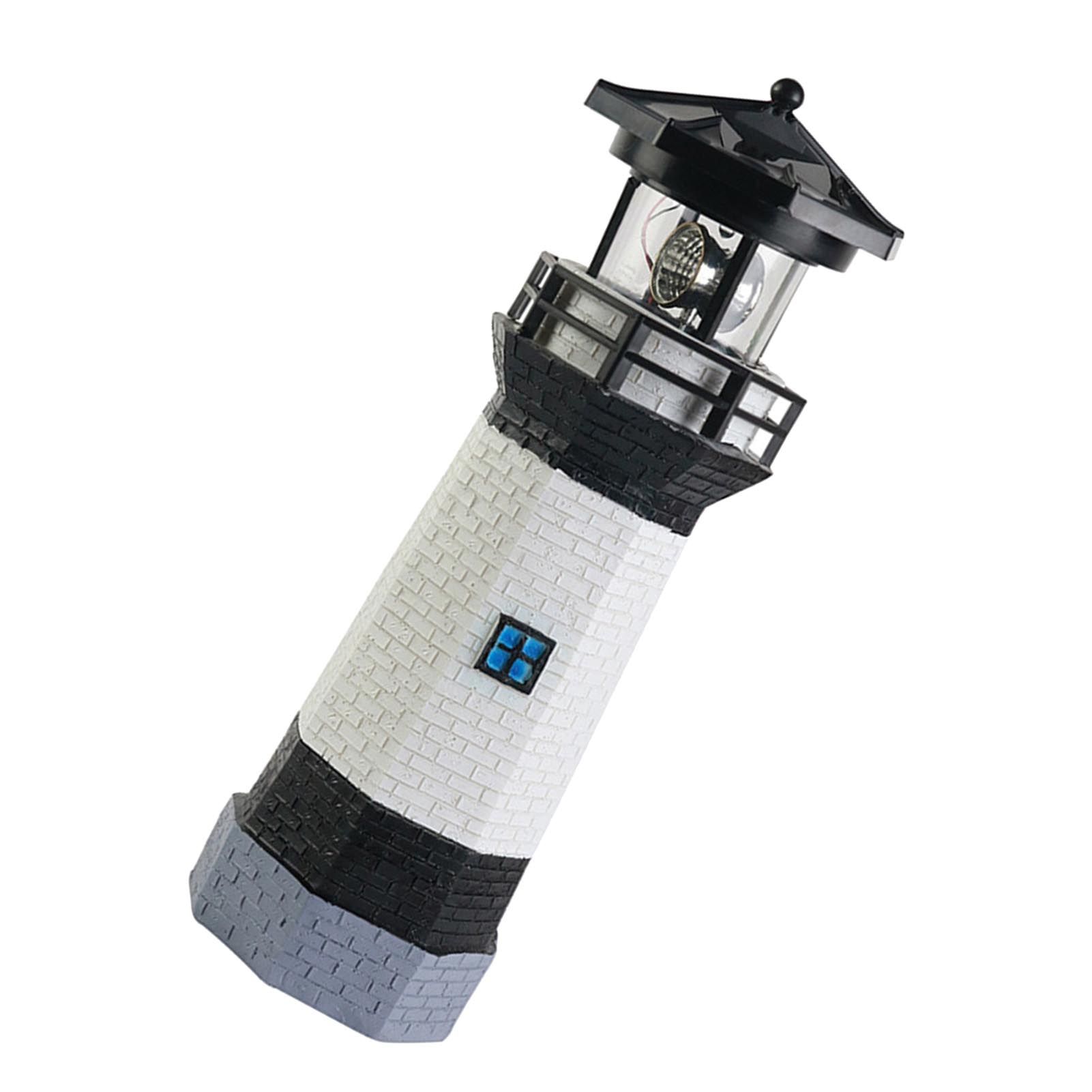Solar Powered Lighthouse Environmentally Friendly Energy Saving Solar Lighthouse with Rotating Beacon for Garden Decor Black - Image 4