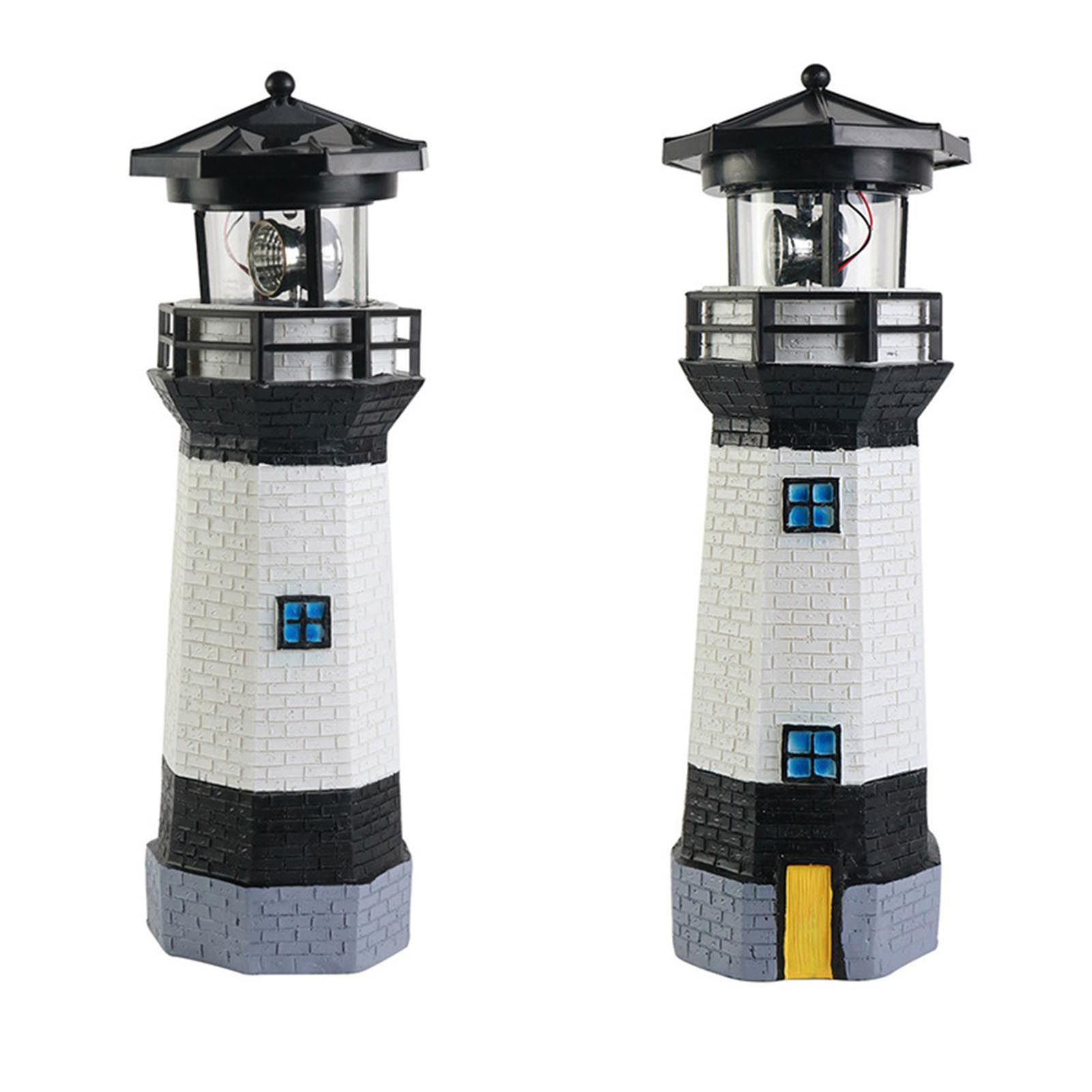 Solar Powered Lighthouse Environmentally Friendly Energy Saving Solar Lighthouse with Rotating Beacon for Garden Decor Black - Image 5