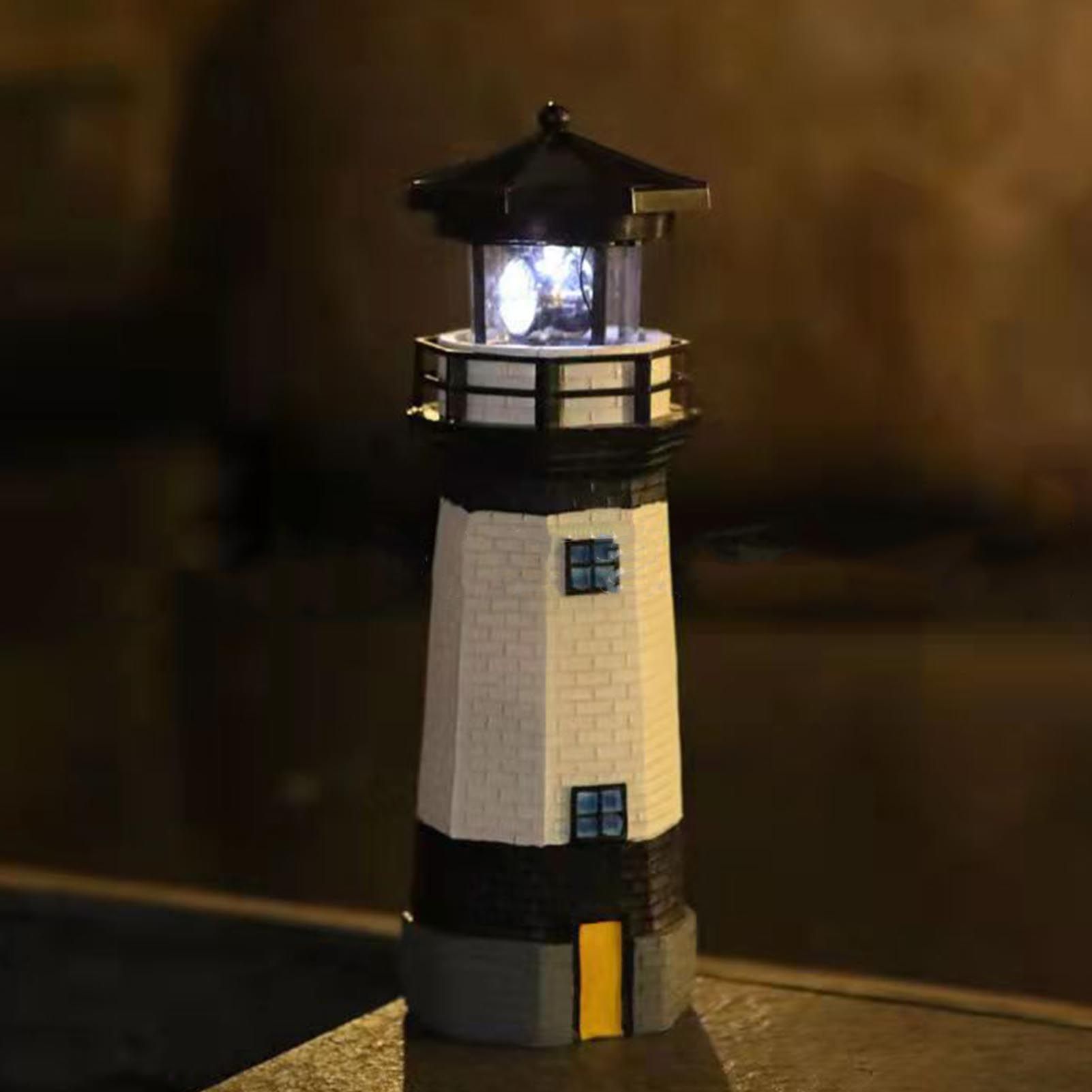Solar Powered Lighthouse Environmentally Friendly Energy Saving Solar Lighthouse with Rotating Beacon for Garden Decor Black - Image 6