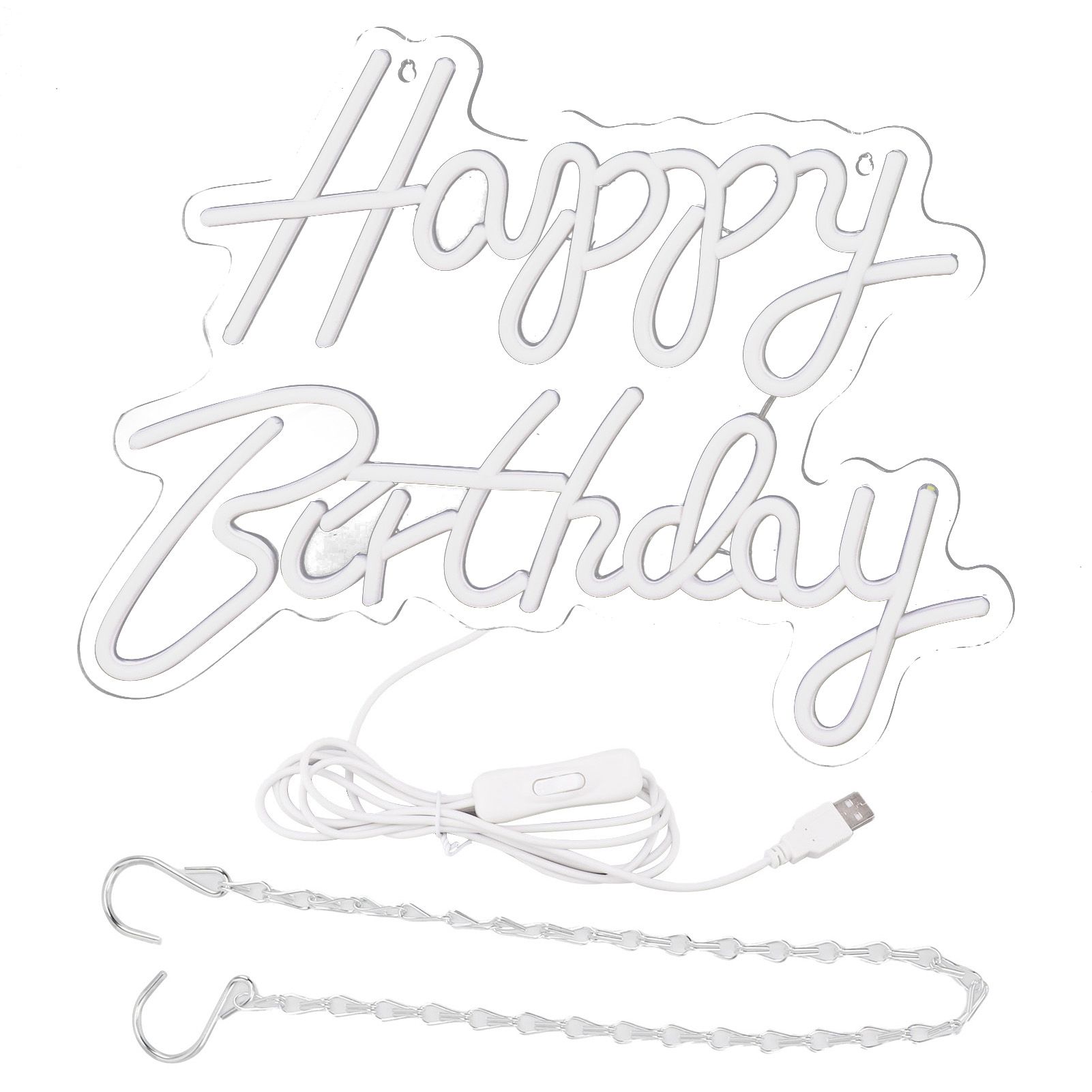 Happy Birthday Letter LED Lights Romantic Neon Light Sign Acrylic Happy Birthday Decoration for Party Bar Warm White - Image 1