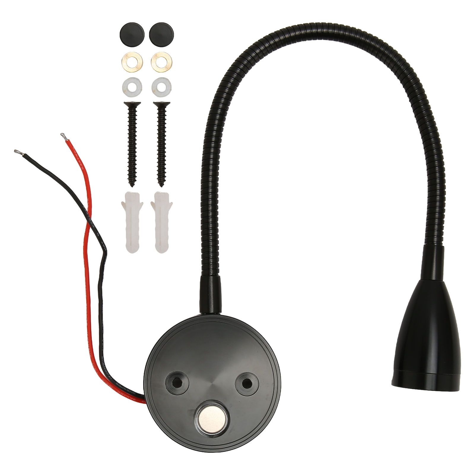 LED Wall Mounted Reading Light Touch Control 3 Color Temperature Dimmable Bedside Reading Lamp with Gooseneck Hose for RV Boat Motorhome DC 12 to 24V Black - Image 1