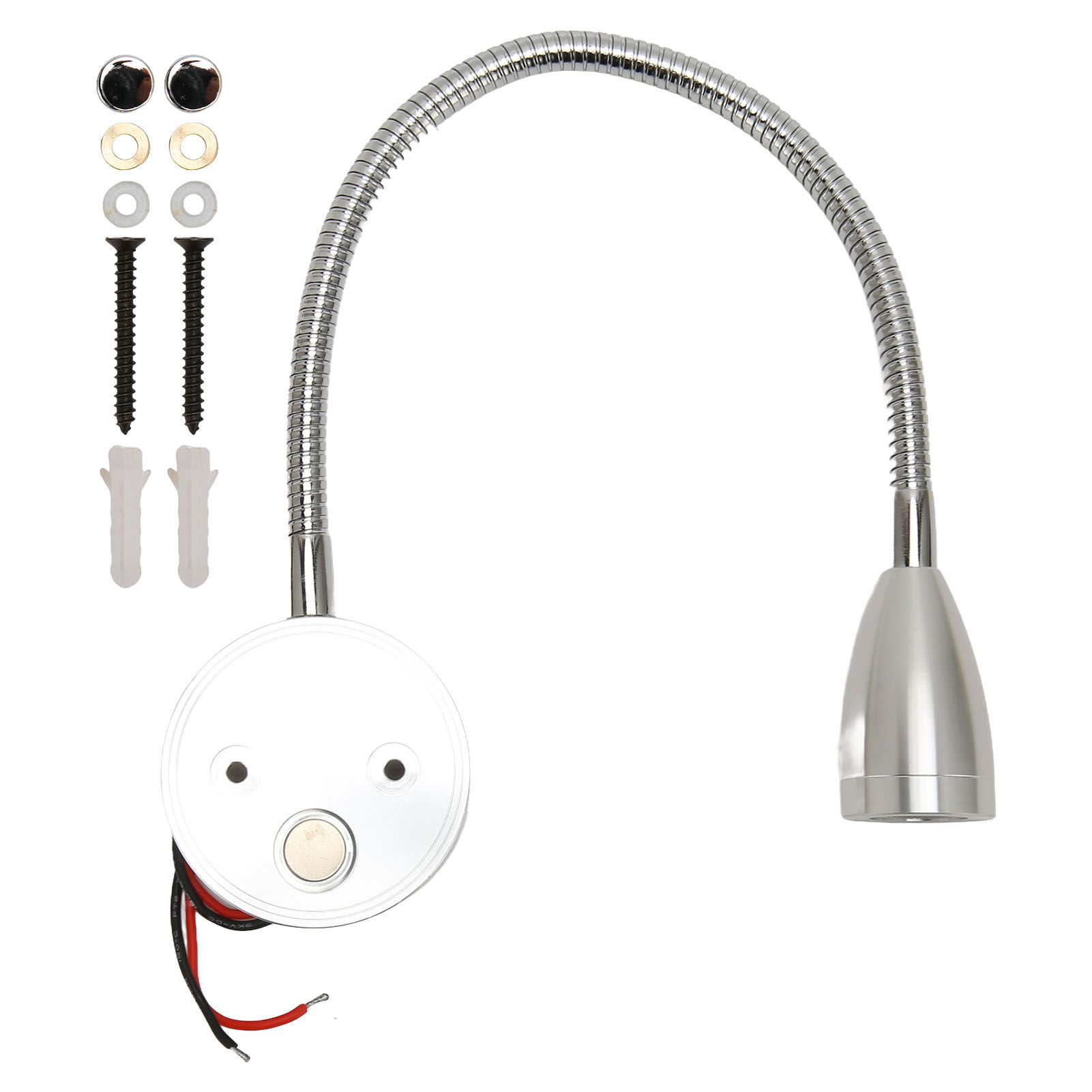 LED Wall Mounted Reading Light Touch Control 3 Color Temperature Dimmable Bedside Reading Lamp with Gooseneck Hose for RV Boat Motorhome DC 12 to 24V Silver - Image 1