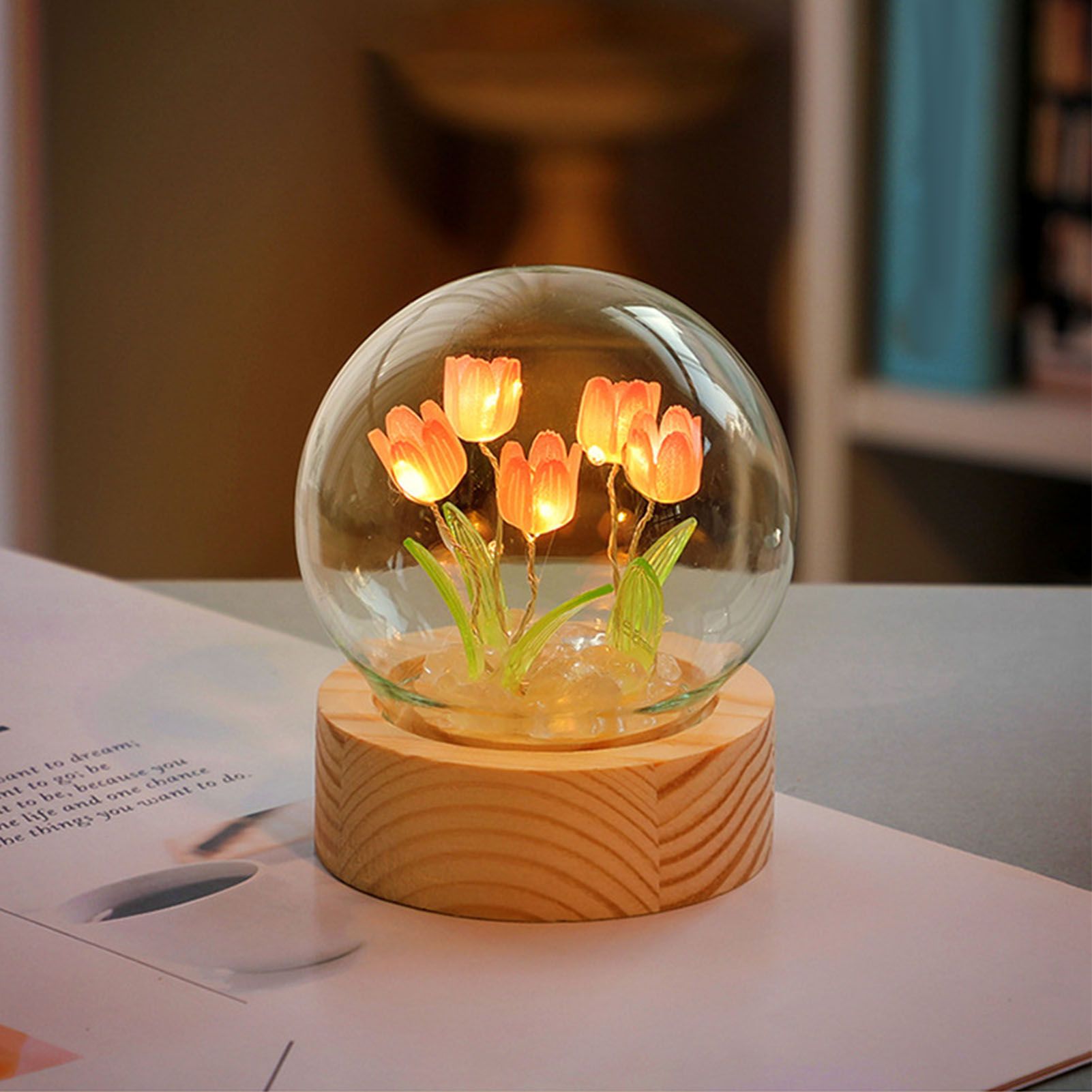 Flower Night Light Tulip Night Lamp Home Decoration Night Light Bedside Light for Office Bedroom Pink - Image 5