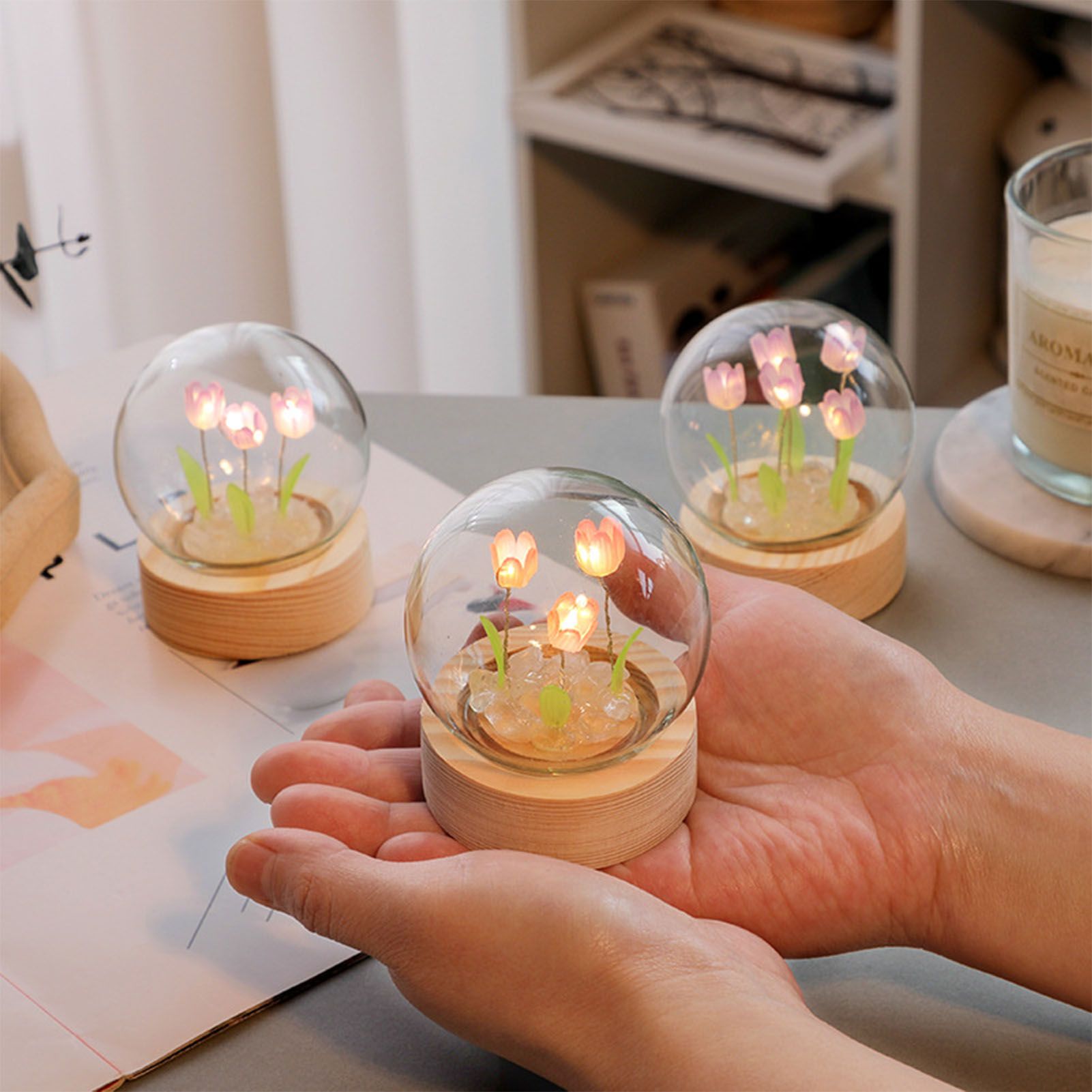 Flower Night Light Tulip Night Lamp Home Decoration Night Light Bedside Light for Office Bedroom Pink - Image 8