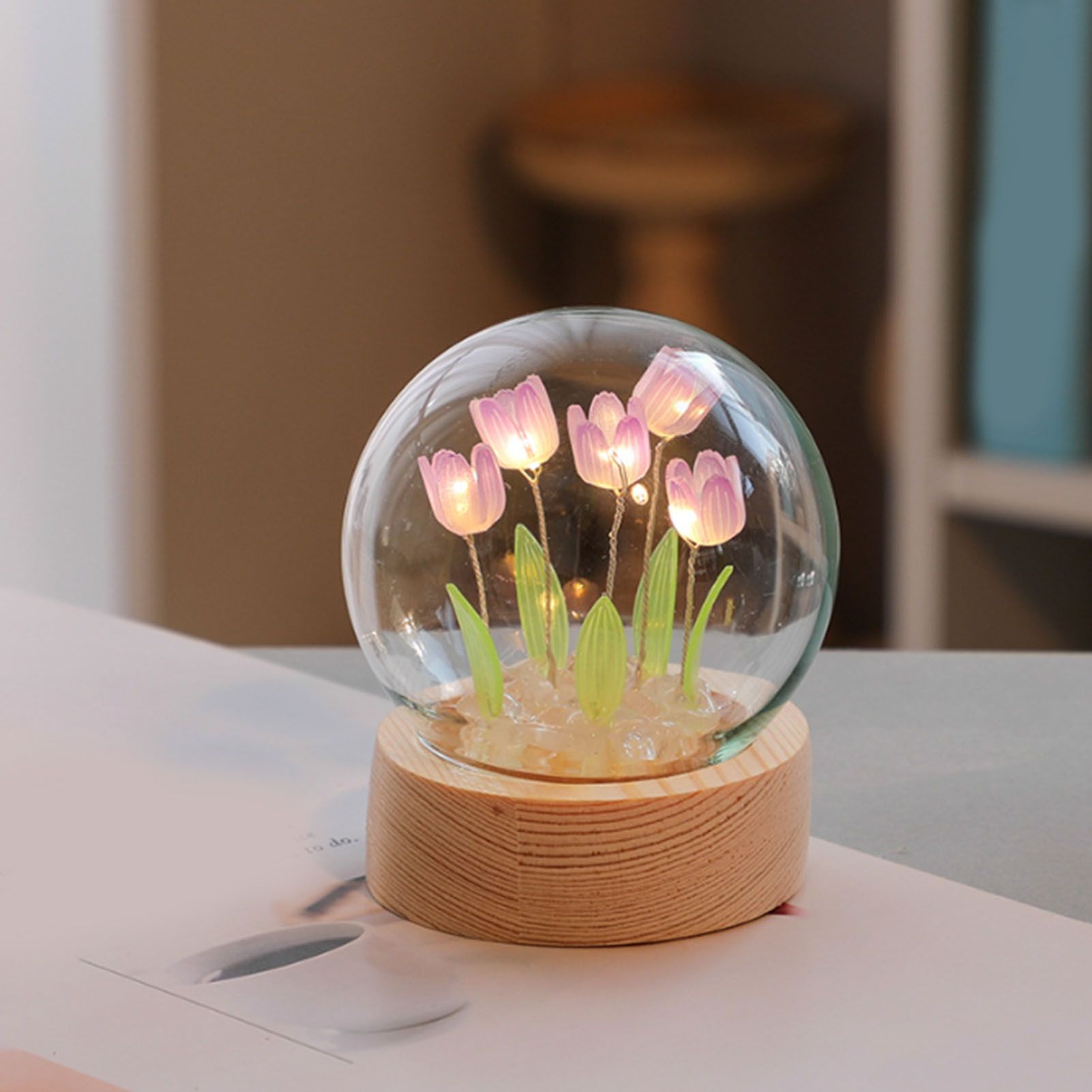 Flower Night Light Tulip Night Lamp Home Decoration Night Light Bedside Light for Office Bedroom Purple - Image 5