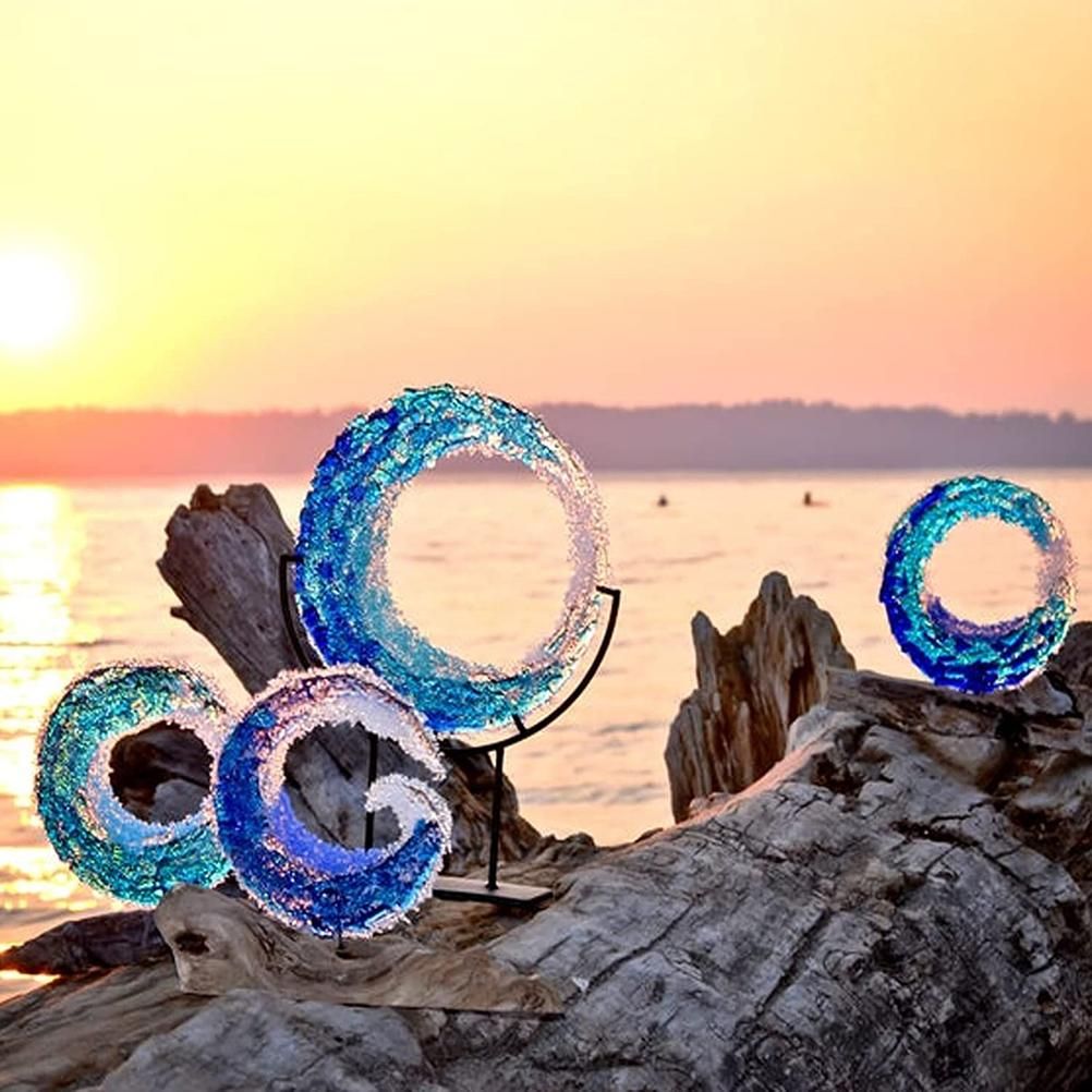 Ocean Wave Sculpture Blue Wave Ornaments Ocean Art for Desktop Decoration - Image 4