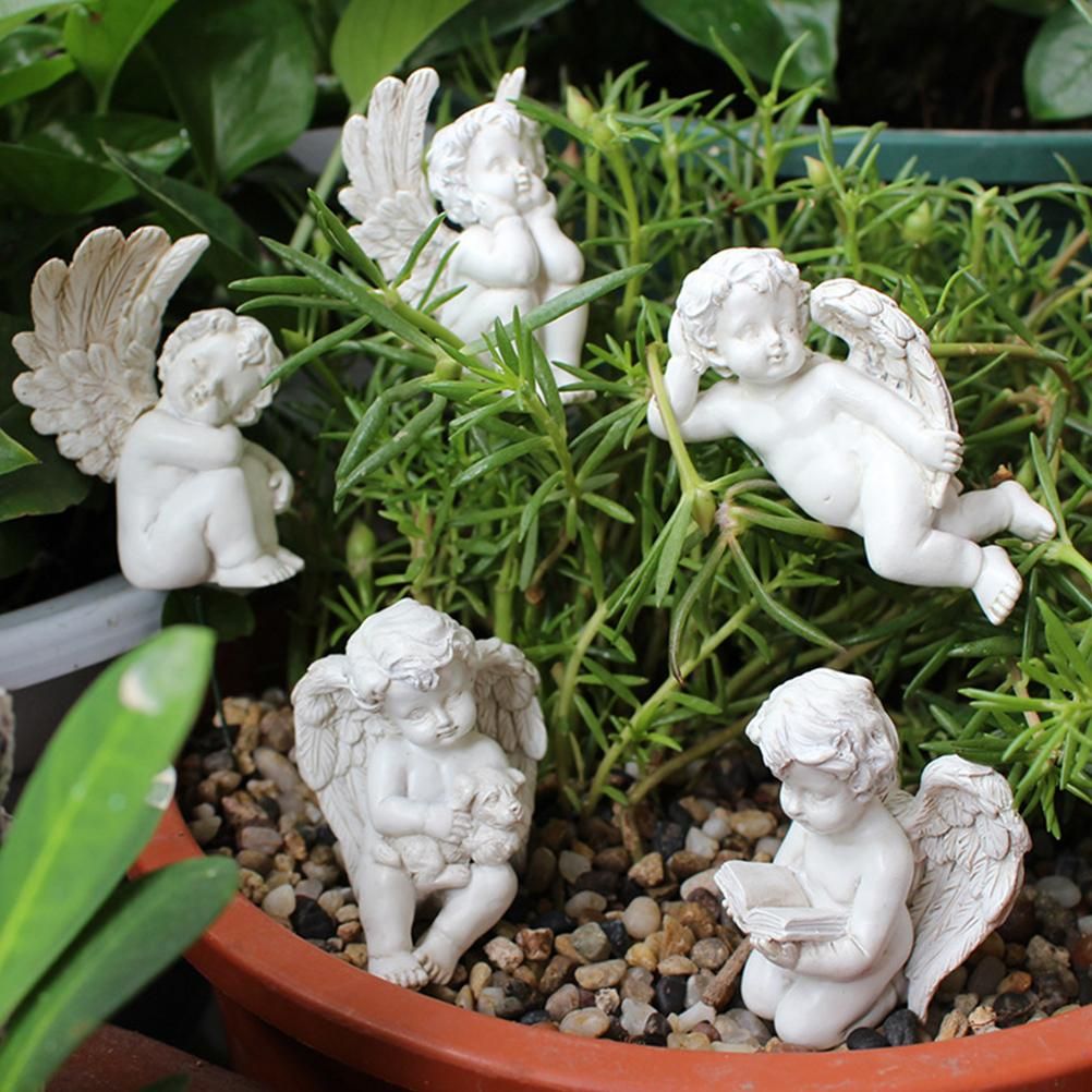 Angel Stakes Figurine Miniature Resin Sculpture Garden Statue for Potted Plants Mini Landscape - Image 1