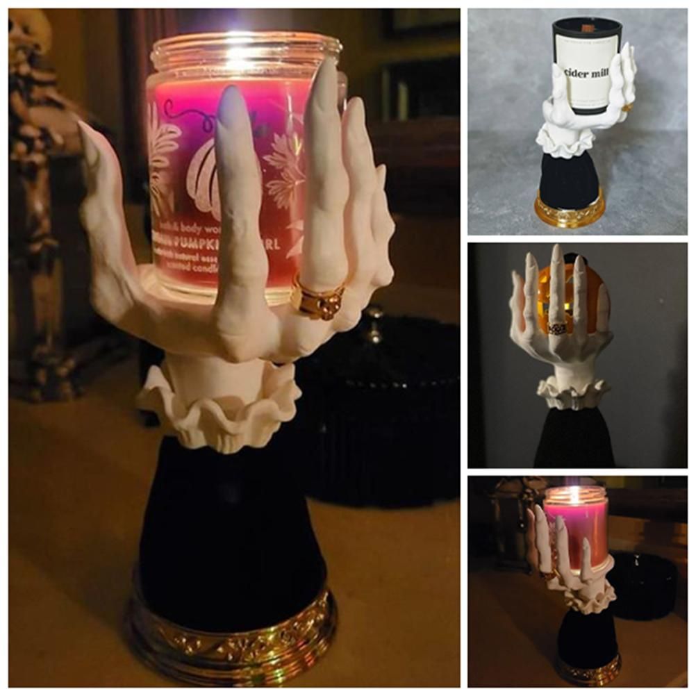 Halloween Candle Holder Witch Hand Shaped Resin Candlestick Desktop Ornaments Decor - Image 5