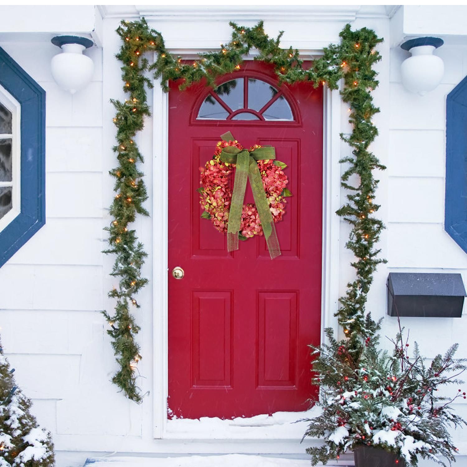 Thanksgiving Wreath Fall Hydrangea Bowknot Decoration Flower Garland Wreath Thanksgiving Front Door Home Decor - Image 5