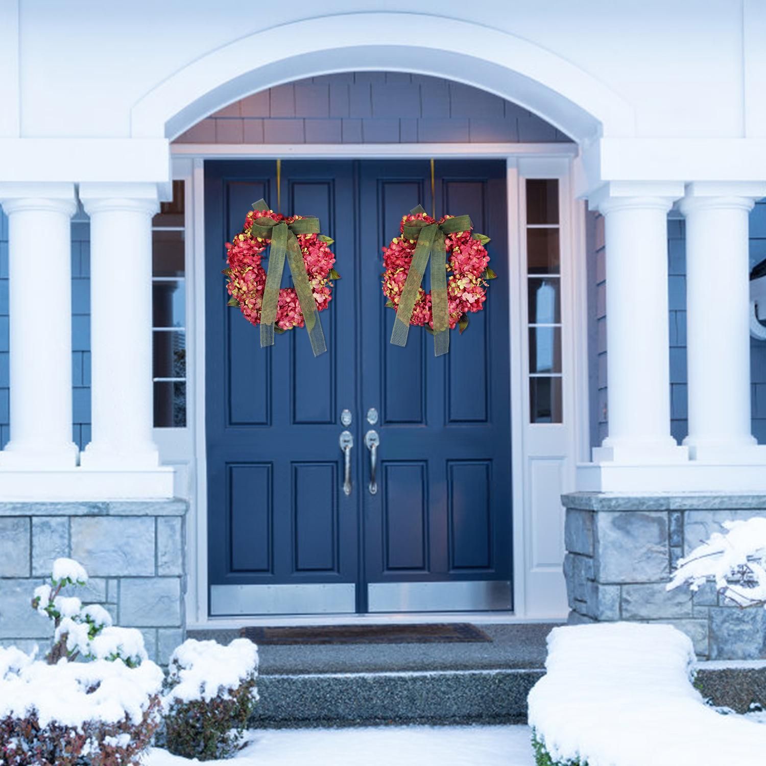 Thanksgiving Wreath Fall Hydrangea Bowknot Decoration Flower Garland Wreath Thanksgiving Front Door Home Decor - Image 8