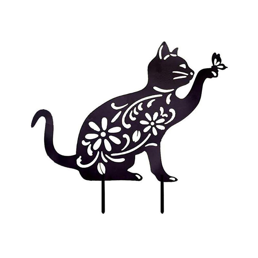 Cat Decorative Garden Stake Iron Hollow Exquisite Cat Garden Decor - Image 1