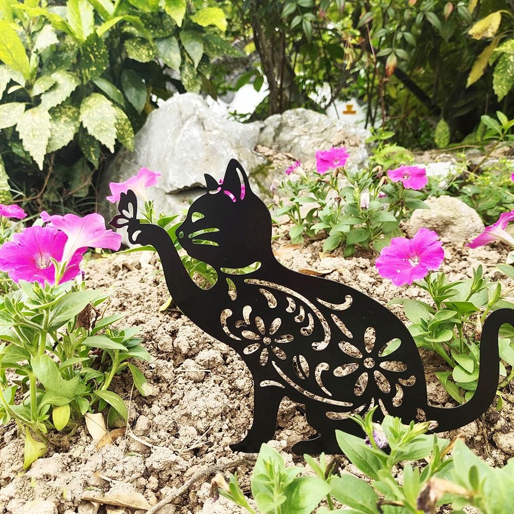 Cat Decorative Garden Stake Iron Hollow Exquisite Cat Garden Decor - Image 3