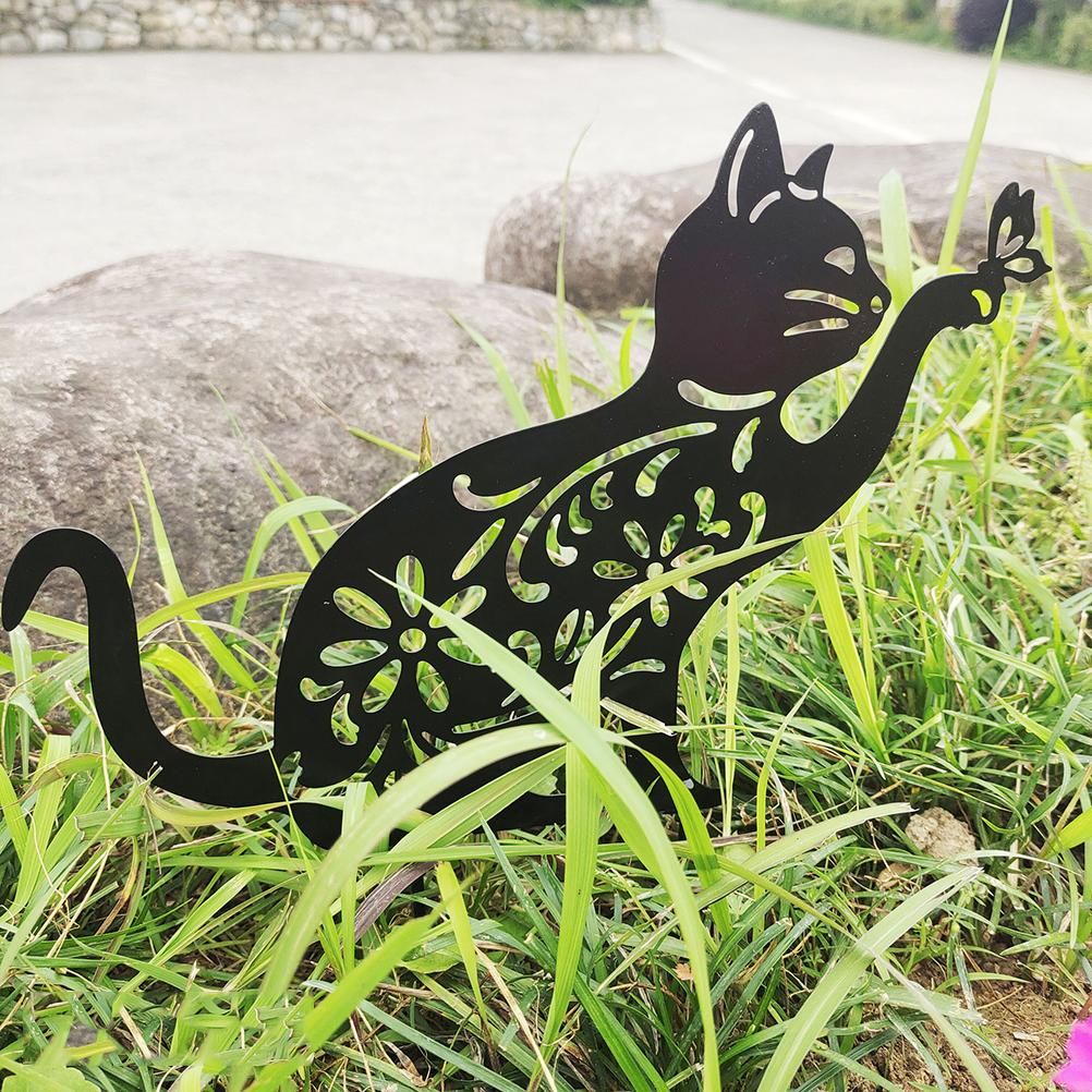 Cat Decorative Garden Stake Iron Hollow Exquisite Cat Garden Decor - Image 4