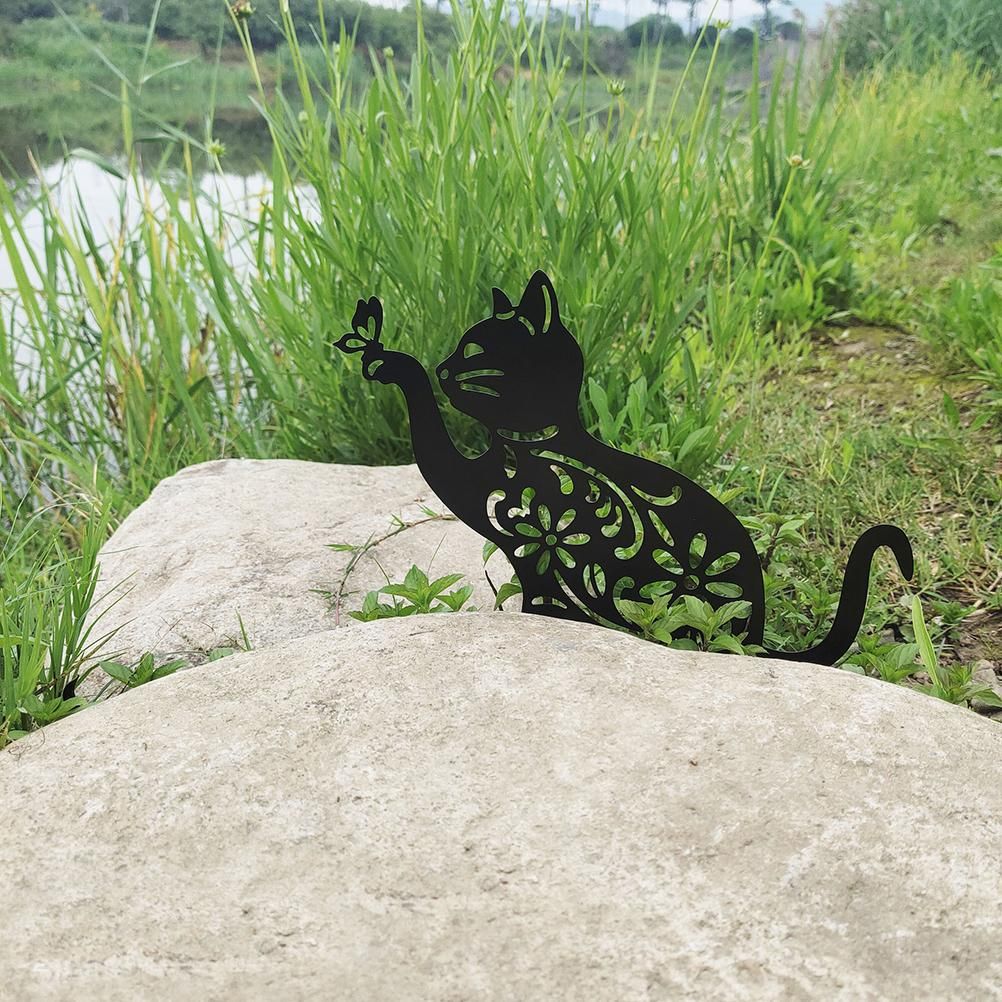 Cat Decorative Garden Stake Iron Hollow Exquisite Cat Garden Decor - Image 5