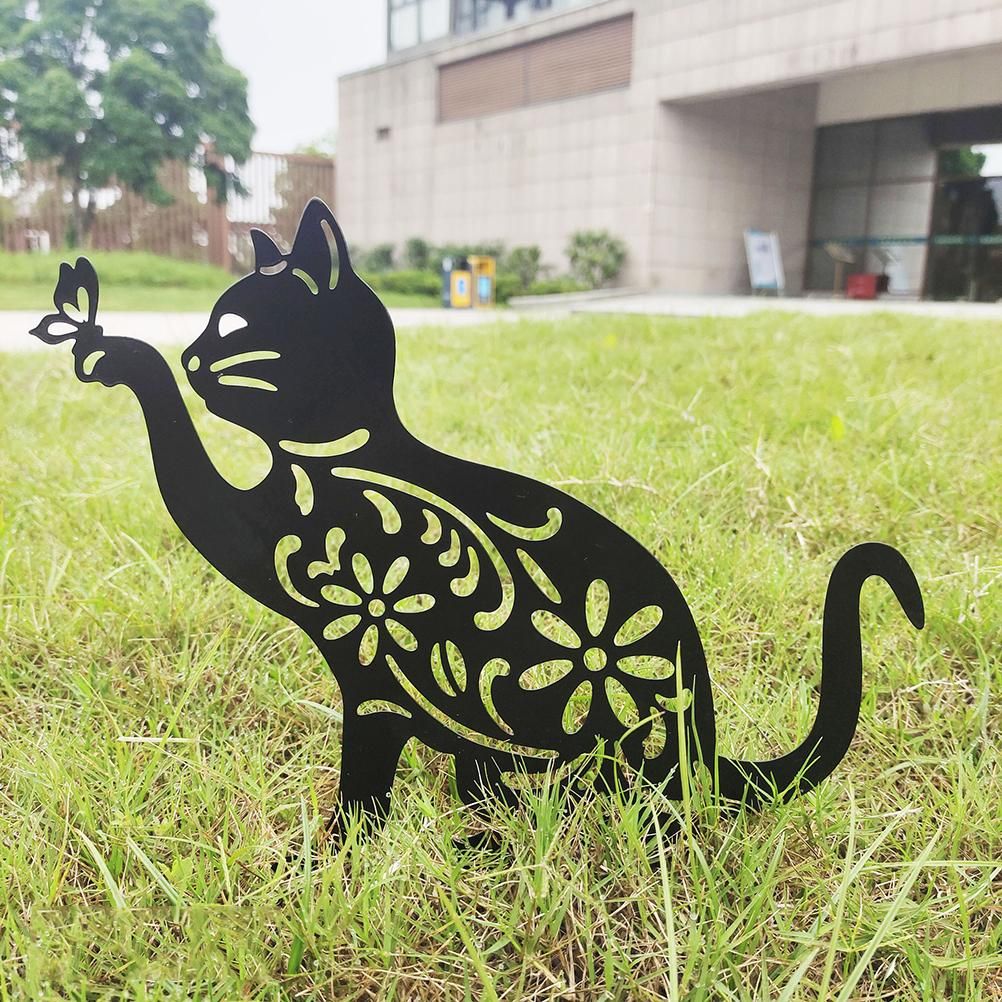 Cat Decorative Garden Stake Iron Hollow Exquisite Cat Garden Decor - Image 6