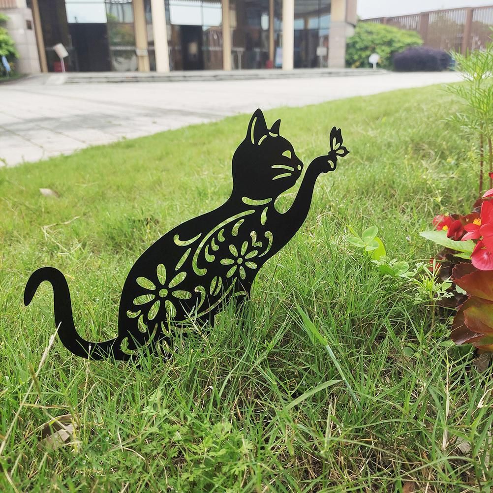 Cat Decorative Garden Stake Iron Hollow Exquisite Cat Garden Decor - Image 7