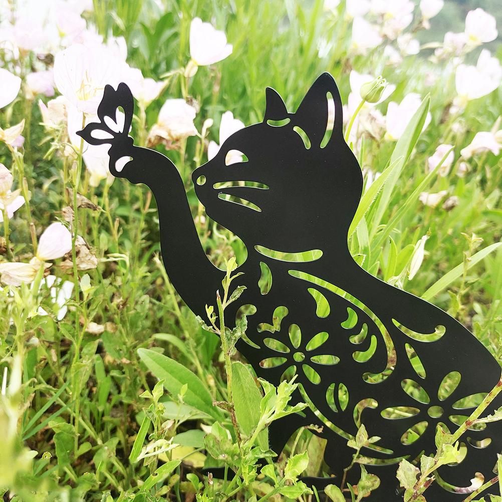 Cat Decorative Garden Stake Iron Hollow Exquisite Cat Garden Decor - Image 8