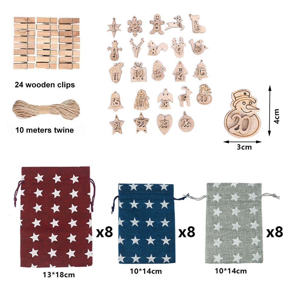 Advent Calendar Gift Bags DIY Countdown Calendar Christmas Bags with Drawstring 24 Days Hanging Gift Bags for Christmas Decorations Wood Board - Image 2