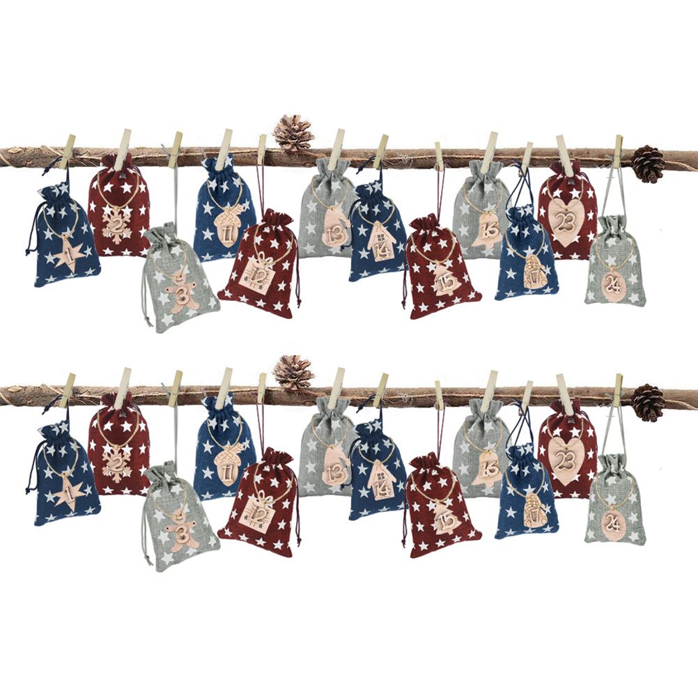 Advent Calendar Gift Bags DIY Countdown Calendar Christmas Bags with Drawstring 24 Days Hanging Gift Bags for Christmas Decorations Wood Board - Image 4
