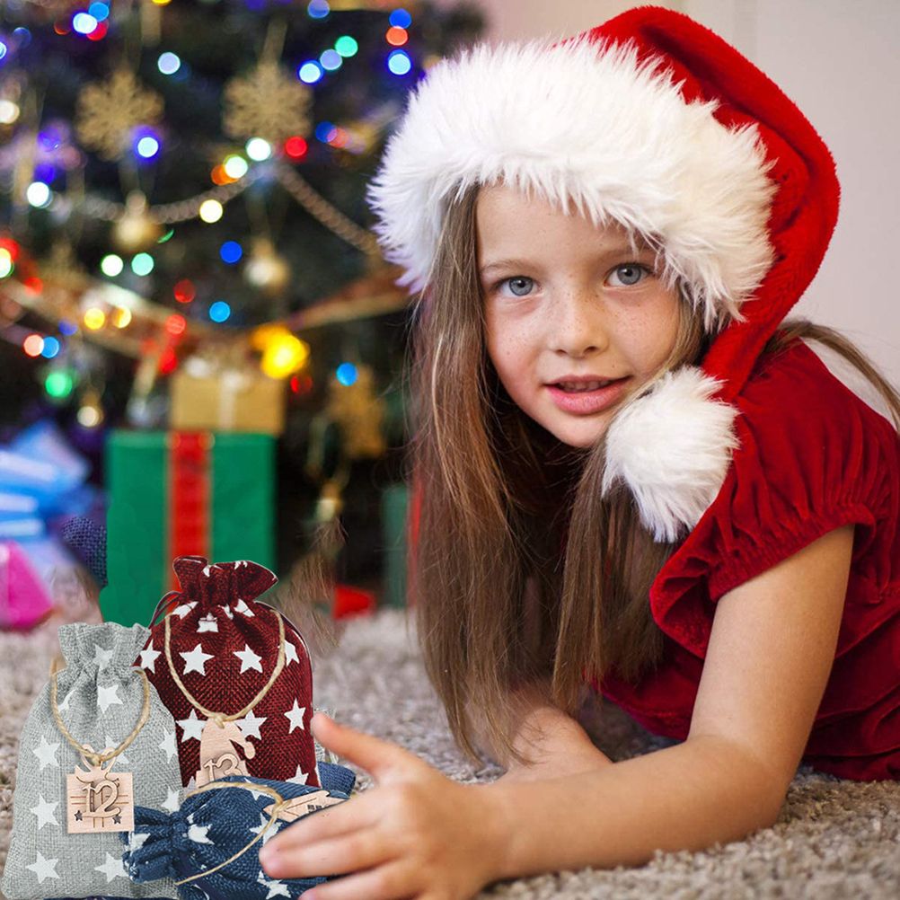 Advent Calendar Gift Bags DIY Countdown Calendar Christmas Bags with Drawstring 24 Days Hanging Gift Bags for Christmas Decorations Wood Board - Image 5