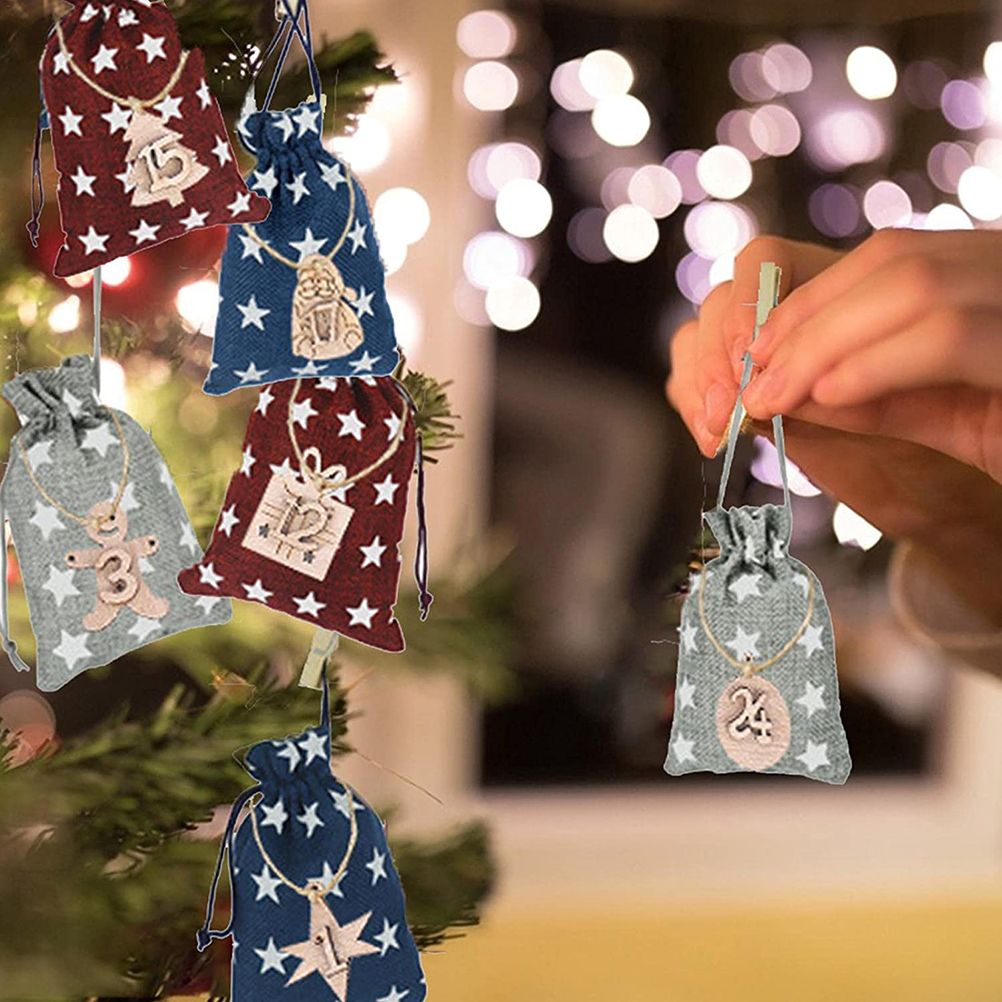 Advent Calendar Gift Bags DIY Countdown Calendar Christmas Bags with Drawstring 24 Days Hanging Gift Bags for Christmas Decorations Wood Board - Image 7