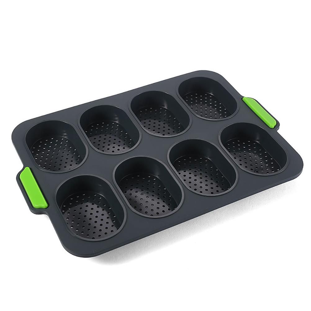 8 Grids Silicone Mold Oval Shape DIY Perforated Cake Baking Mould Kitchen Baking Tool Grey - Image 1