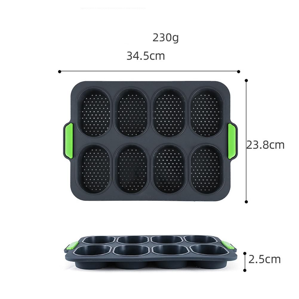 8 Grids Silicone Mold Oval Shape DIY Perforated Cake Baking Mould Kitchen Baking Tool Grey - Image 2