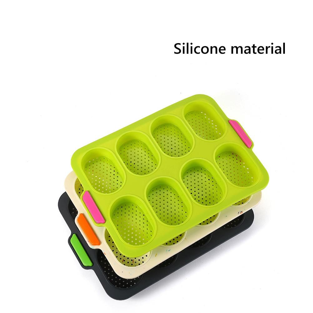 8 Grids Silicone Mold Oval Shape DIY Perforated Cake Baking Mould Kitchen Baking Tool Grey - Image 3