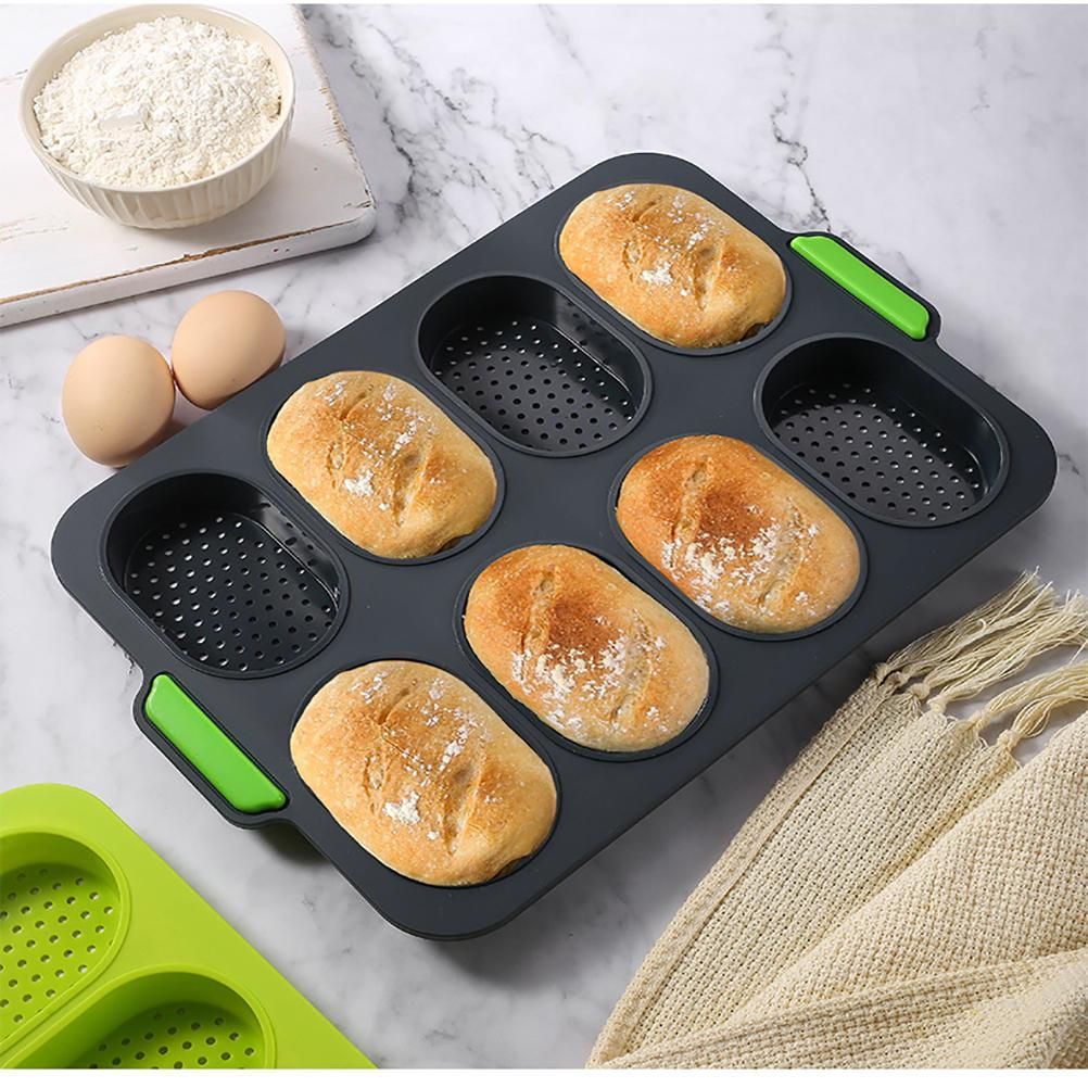 8 Grids Silicone Mold Oval Shape DIY Perforated Cake Baking Mould Kitchen Baking Tool Grey - Image 6