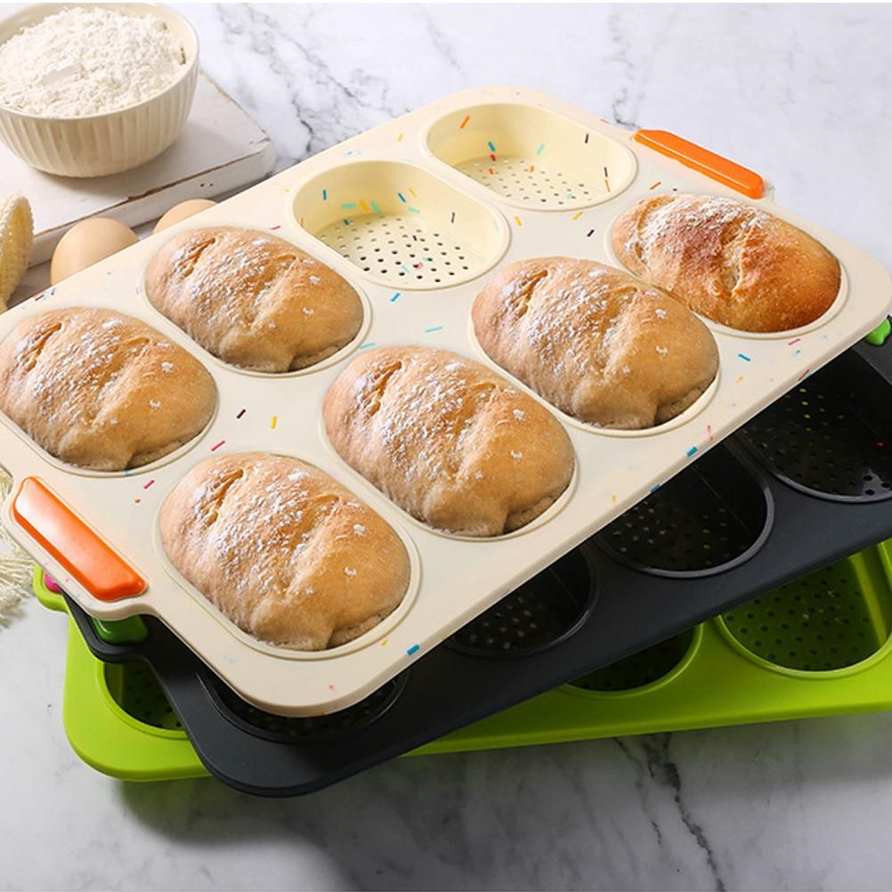 8 Grids Silicone Mold Oval Shape DIY Perforated Cake Baking Mould Kitchen Baking Tool Grey - Image 7