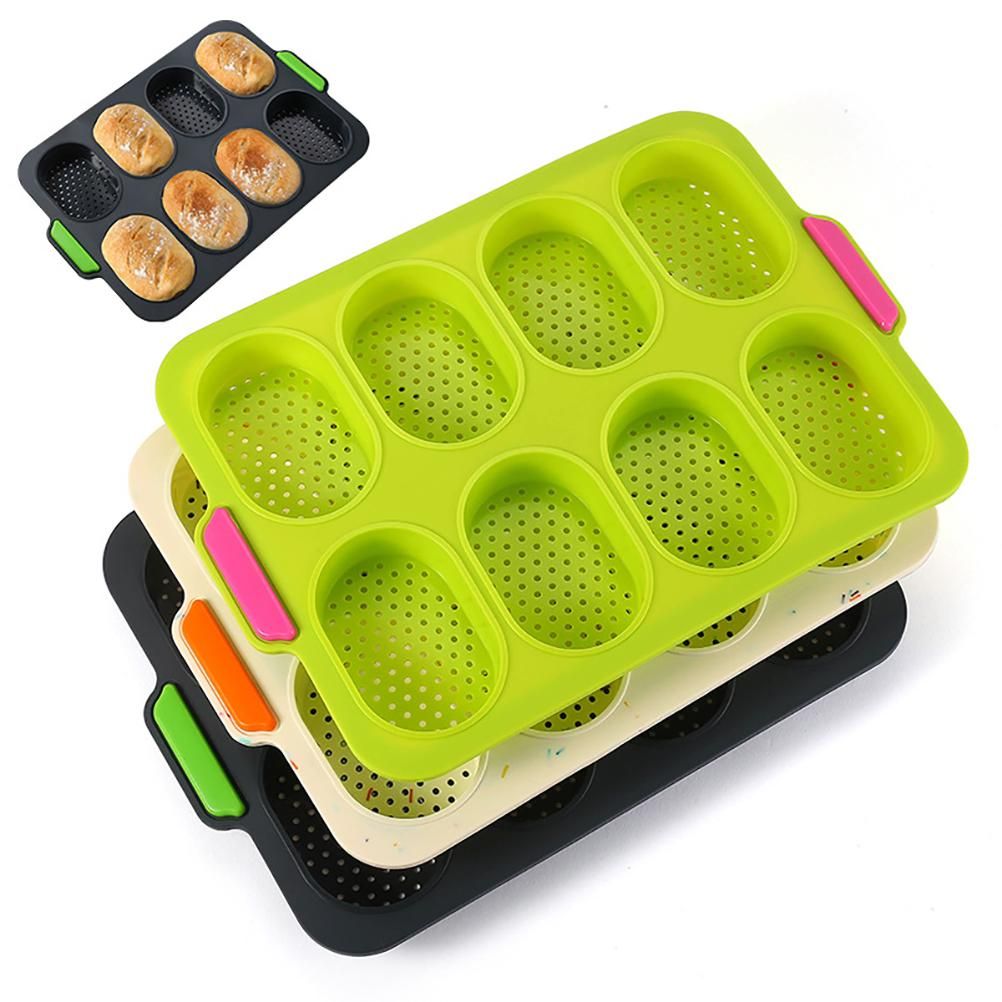 8 Grids Silicone Mold Oval Shape DIY Perforated Cake Baking Mould Kitchen Baking Tool Grey - Image 8