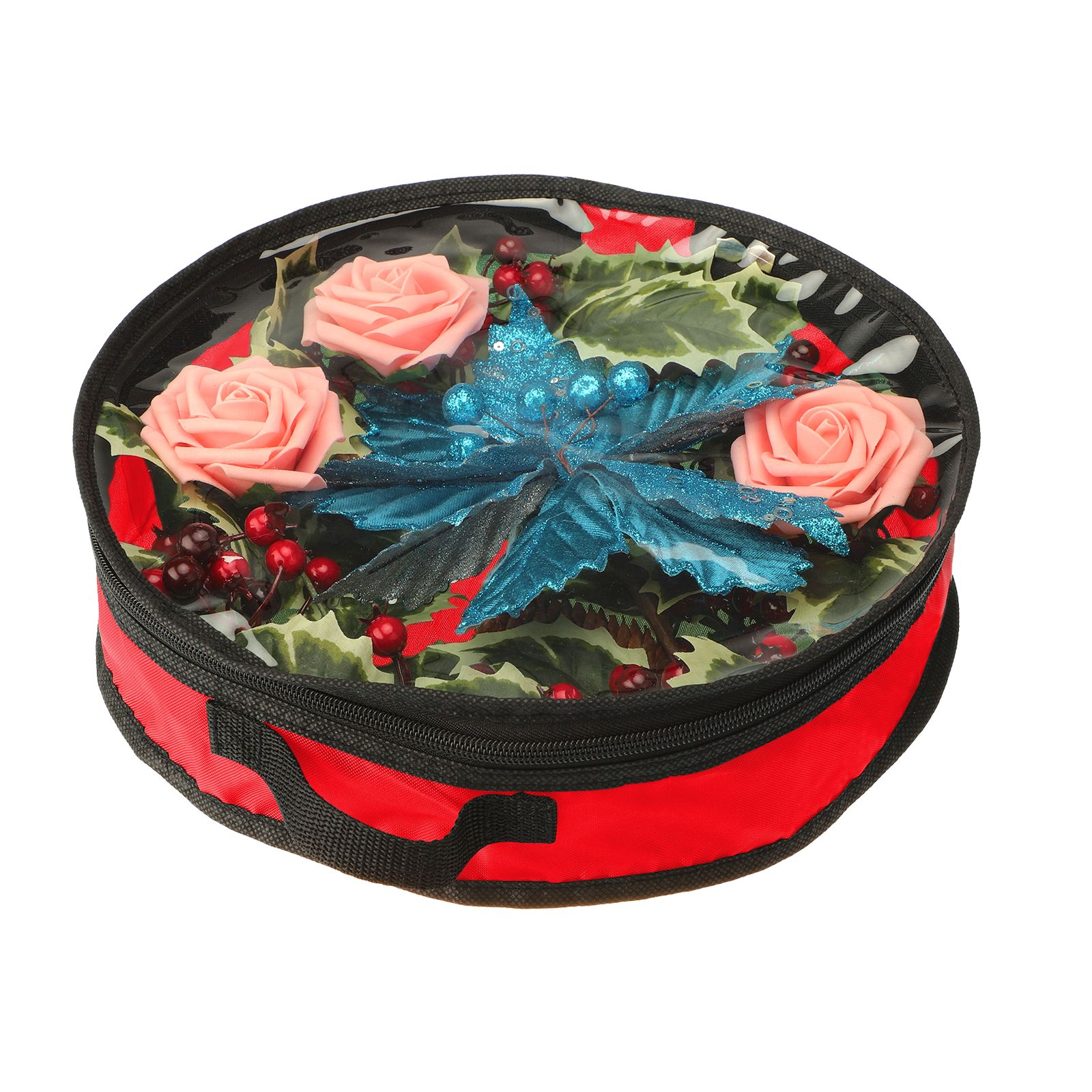 Wreath Storage Bag Christmas Holiday Decoration 420D Nylon 24in Transparent PVC Red L 21x17x4cm - Image 2