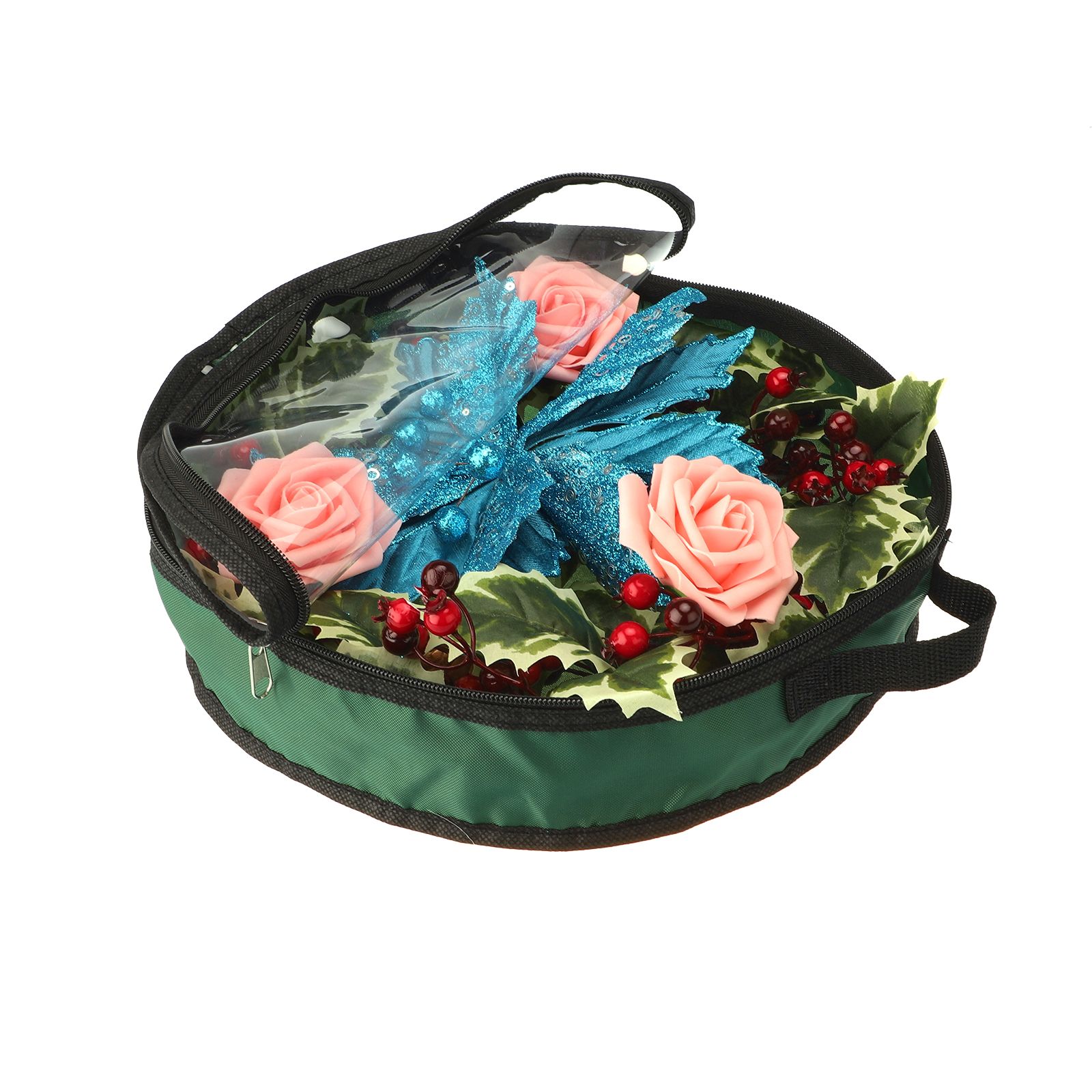 Wreath Storage Bag Christmas Holiday Decoration 420D Nylon 24in Transparent PVC Red L 21x17x4cm - Image 4