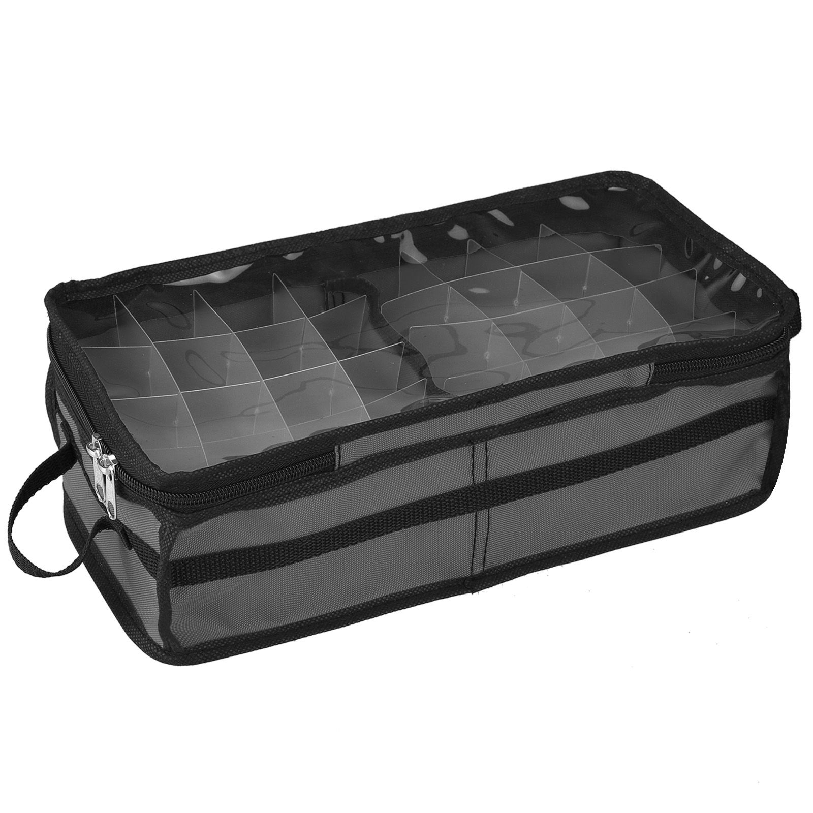 Christmas Ornament Storage Box Under Bed 64 Cell partition 600D Oxford PVC transparent window Black 61x30.5x15cm - Image 1