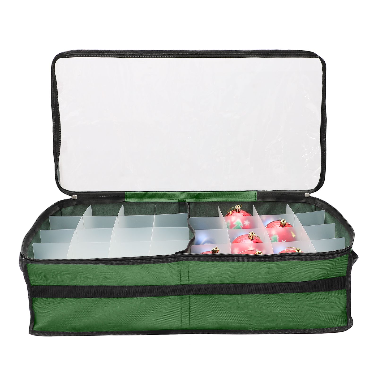 Christmas Ornament Storage Box Under Bed 64 Cell partition 600D Oxford PVC transparent window Black 61x30.5x15cm - Image 5