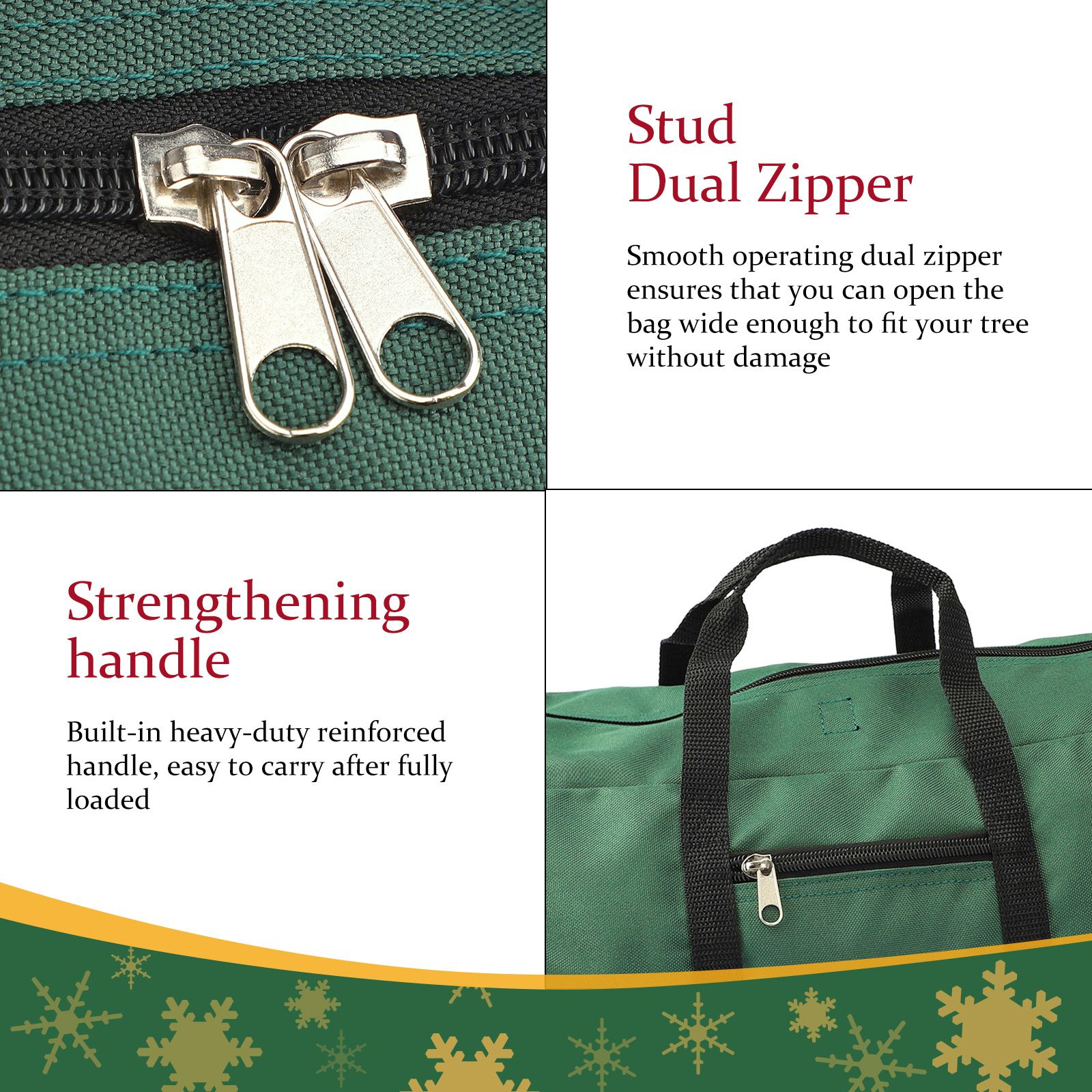 Christmas Tree Storage Bag 600D Oxford Cloth with Handle for 7in Tall Detachable Tree Red 152.4x50.8x63.5cm - Image 6