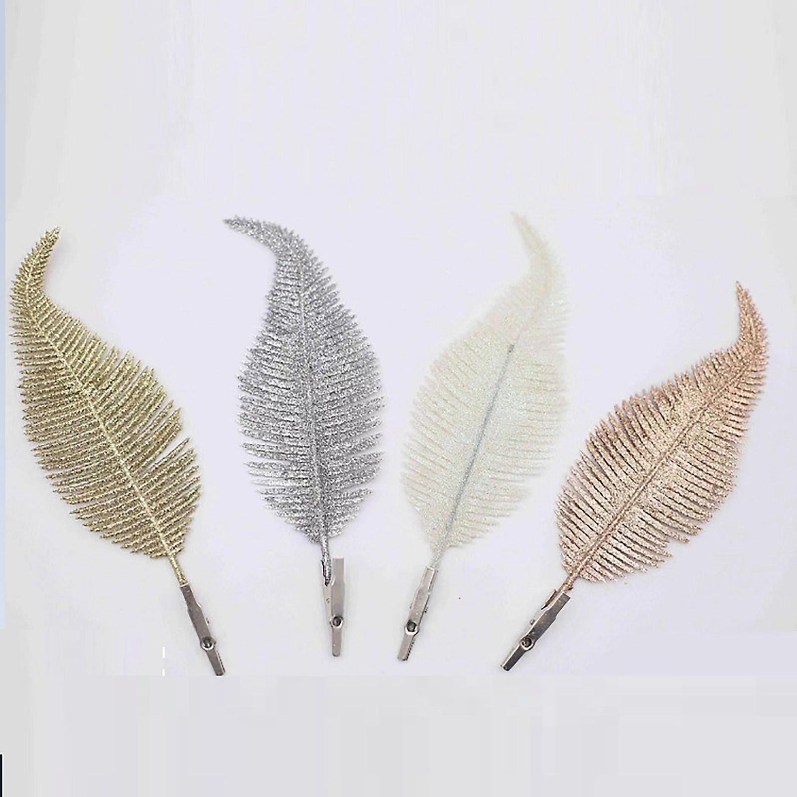 Christmas Tree Leaves Ornament Glittery Leaf with Clip Tree Hanging Baubles Decor for Christmas Home Party Decoration - Image 3