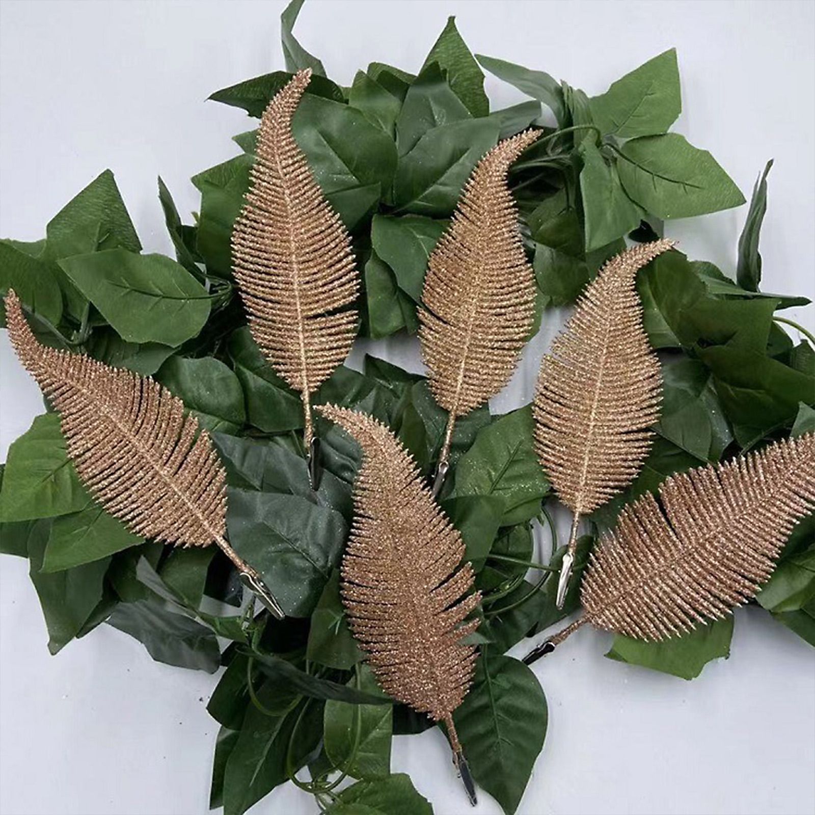 Christmas Tree Leaves Ornament Glittery Leaf with Clip Tree Hanging Baubles Decor for Christmas Home Party Decoration - Image 5